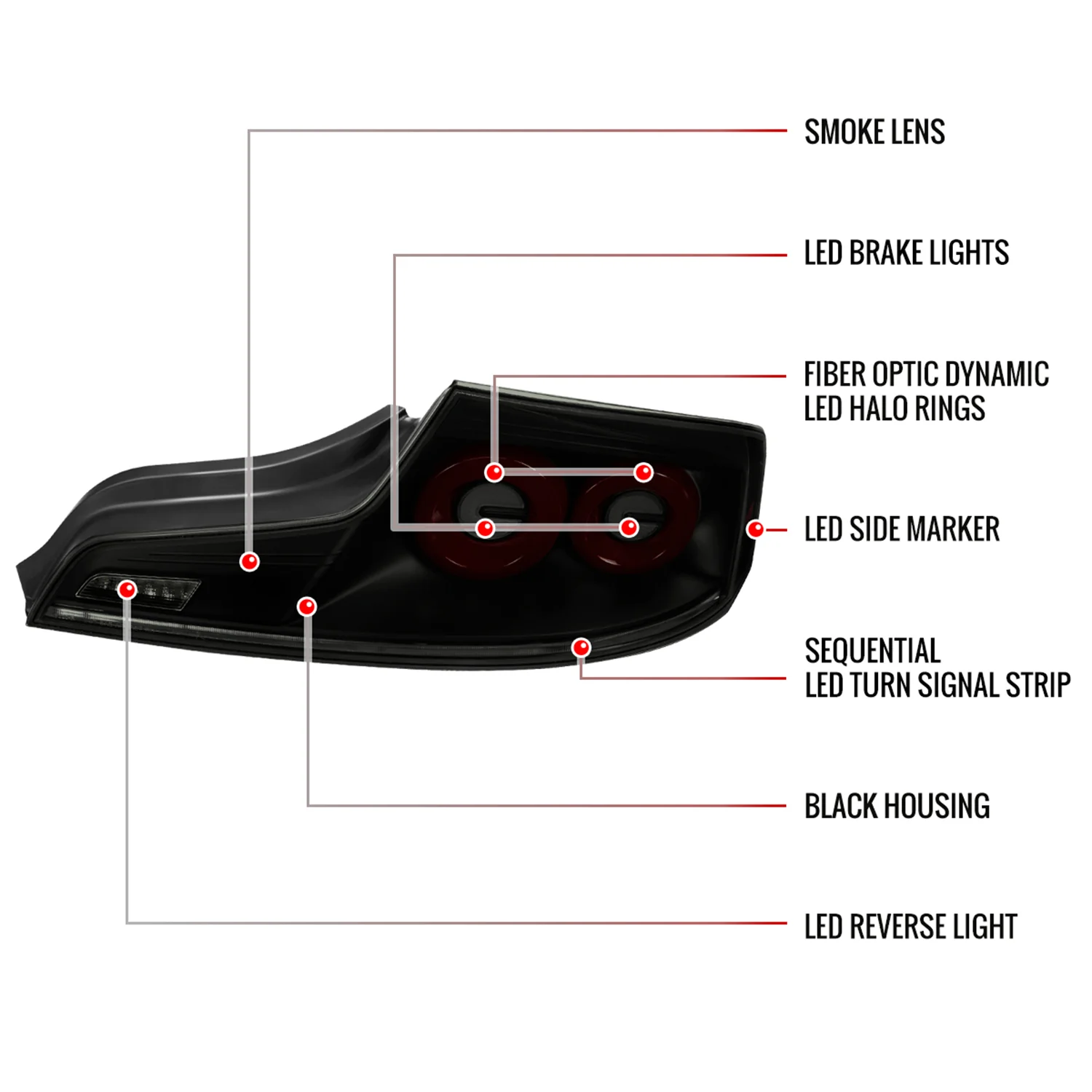 2003-2007 Infiniti G35 Coupe Red LED Halo Signal Tail Lights Matt Black/Smoke - Image 8