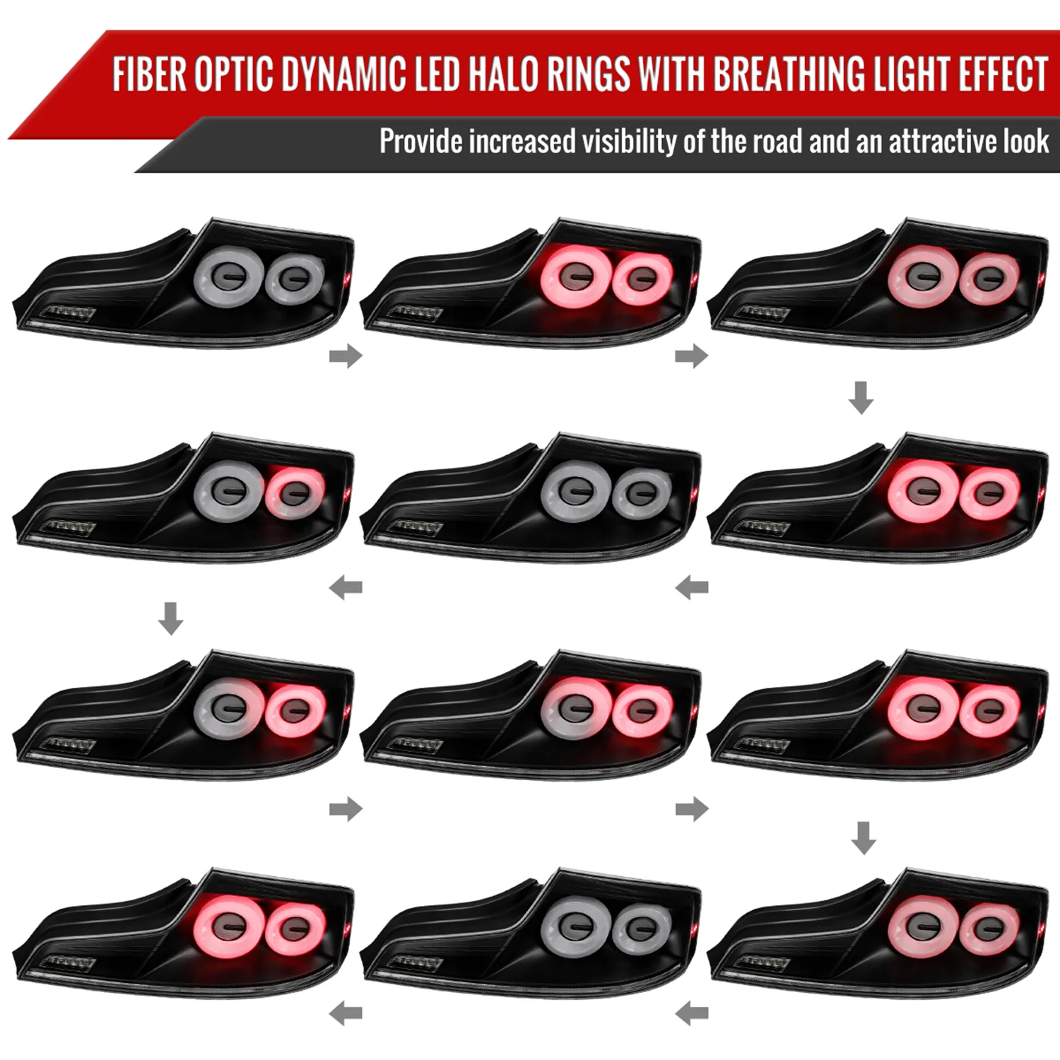2003-2007 Infiniti G35 Coupe White LED Halo Signal Tail Light Matt Black/Clear - Image 3