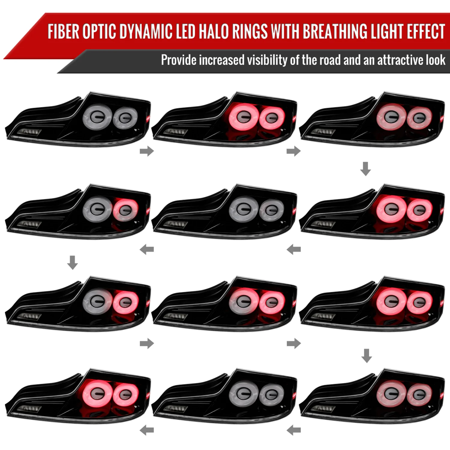 2003-2007 Infiniti G35 Coupe White LED Halo Signal Tail Lights Glossy Black - Image 3