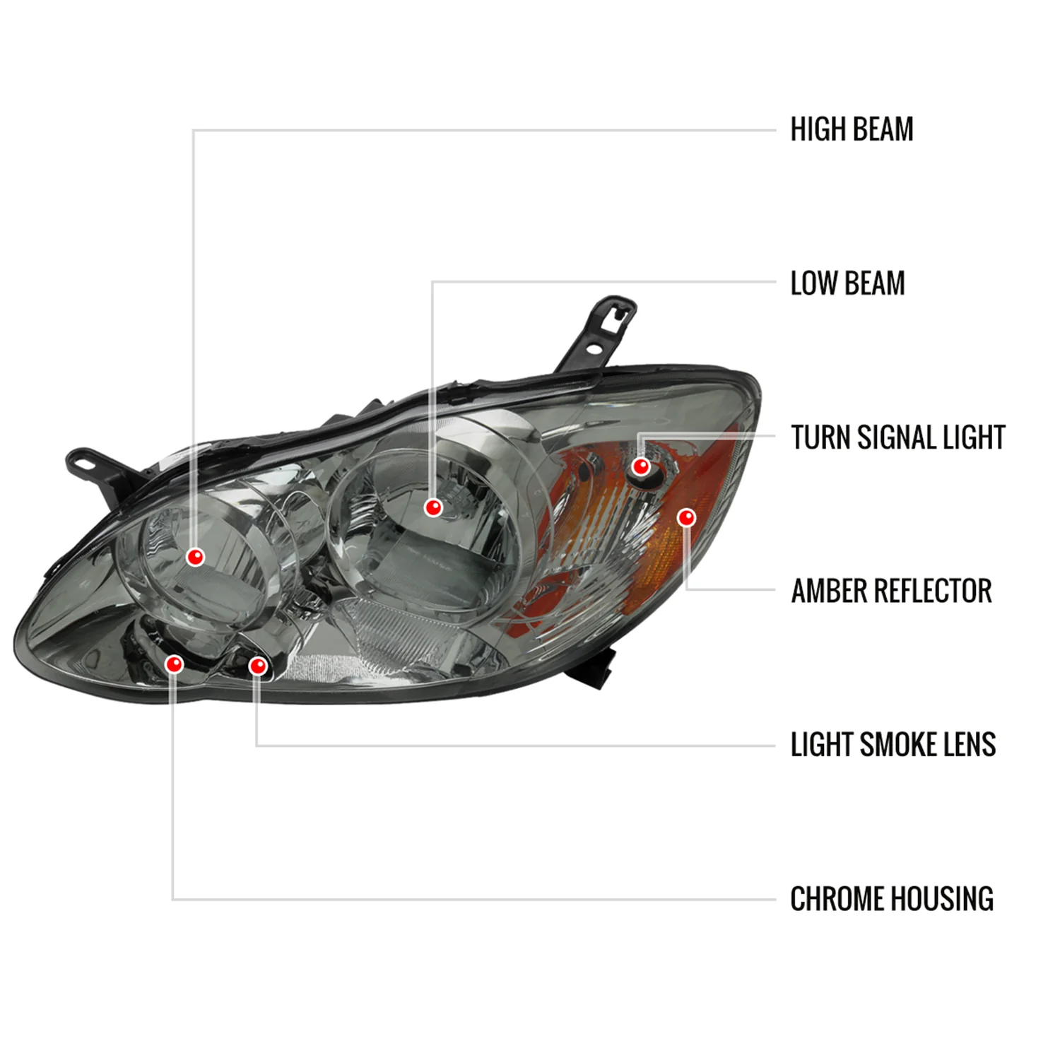 2003-2008 Toyota Corolla Factory Style Headlights Chrome/Light Smoke Lens - Image 8
