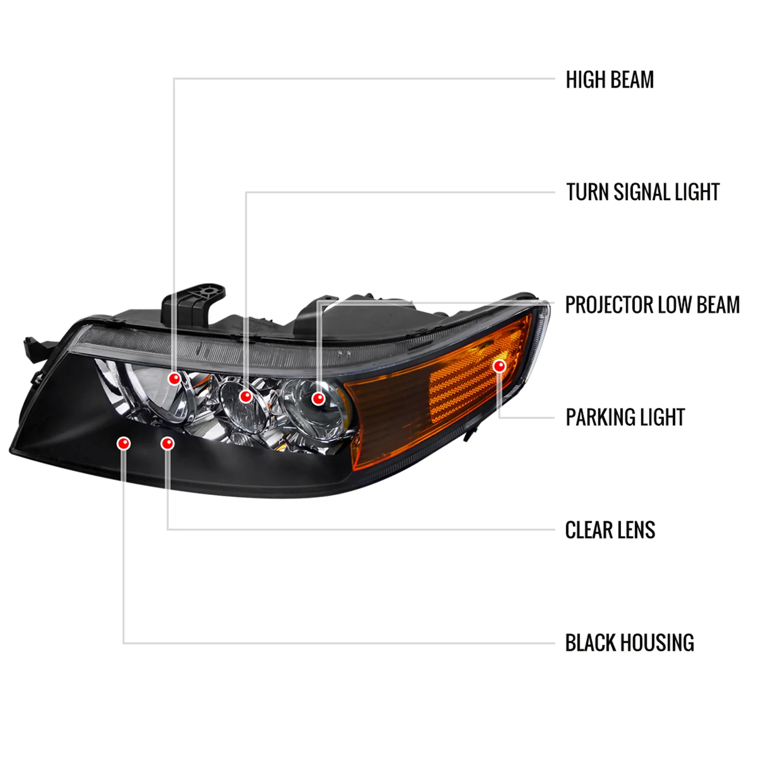 2004-2005 Acura TSX Projector Headlights Matte Black Housing/Clear Lens - Image 8