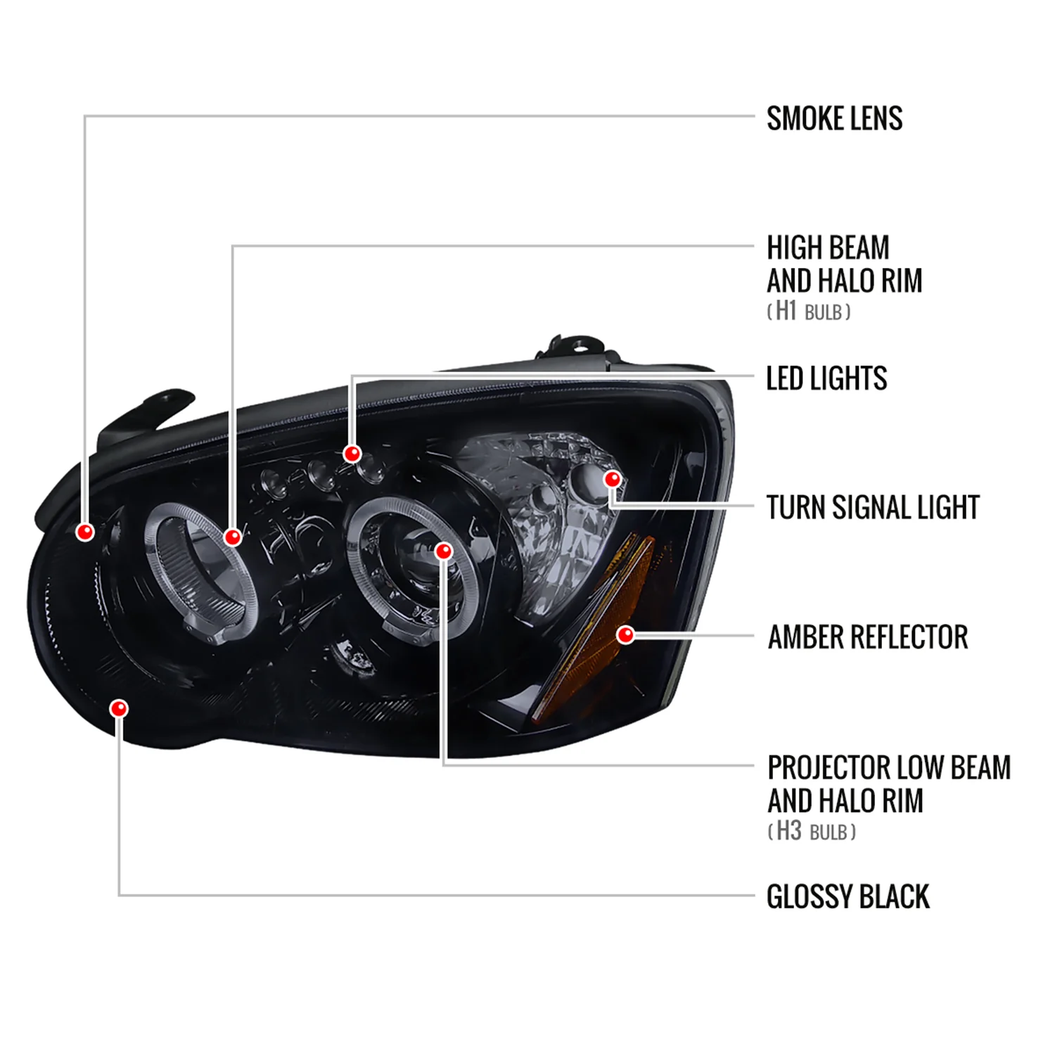 2004-2005 Subaru Impreza WRX/STI Outback Dual Halo Projector Headlights Smoke - Image 9