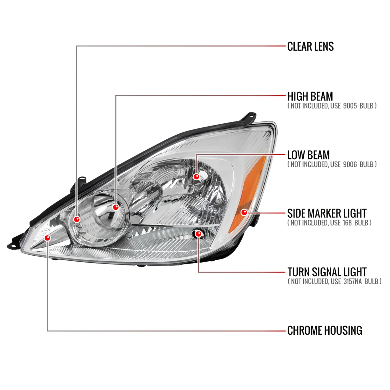 2004-2005 Toyota Sienna Driver Side Factory Headlights Amber Reflector Chrome - Image 8