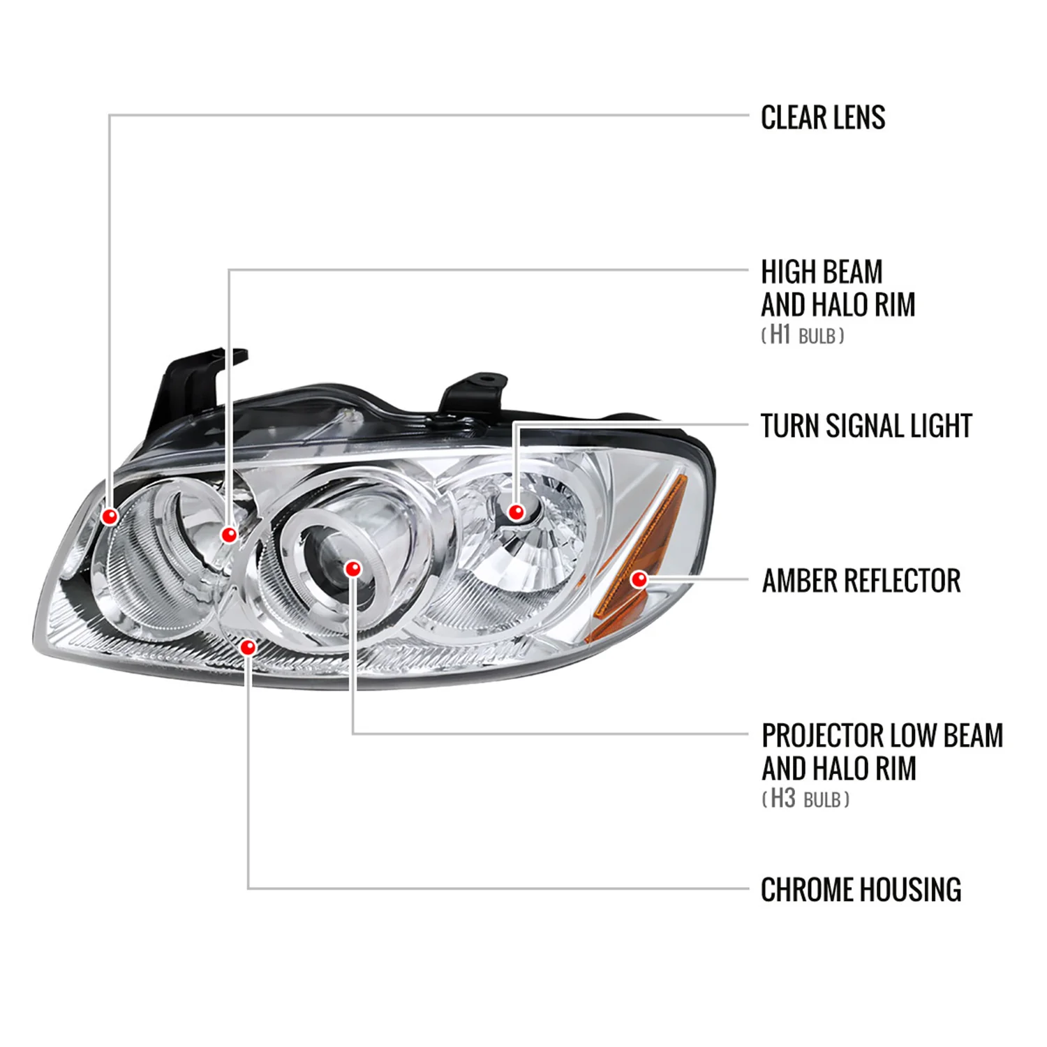 2004-2006 Nissan Sentra Dual Halo Projector Headlights Chrome/Clear Lens - Image 8