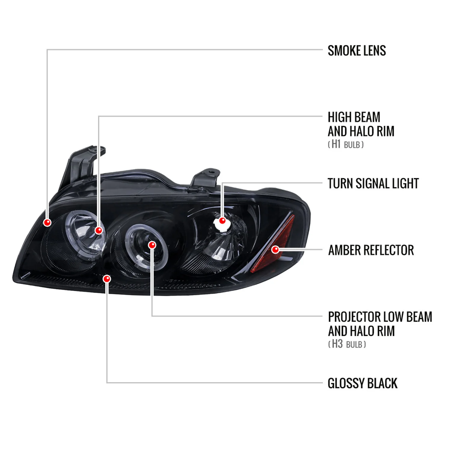 2004-2006 Nissan Sentra Dual Halo Projector Headlights Glossy Black/Smoke Lens - Image 8