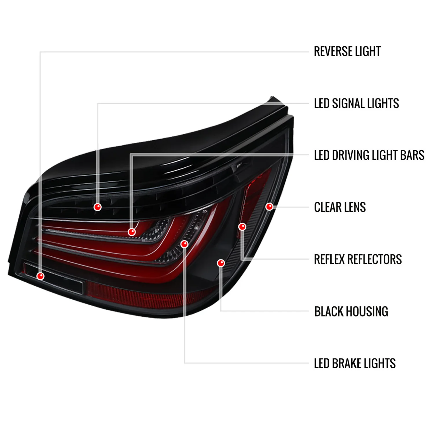 2004-2007 BMW E60 5 Series Sedan LED Tail Lights Black Housing/Clear Lens - Image 8