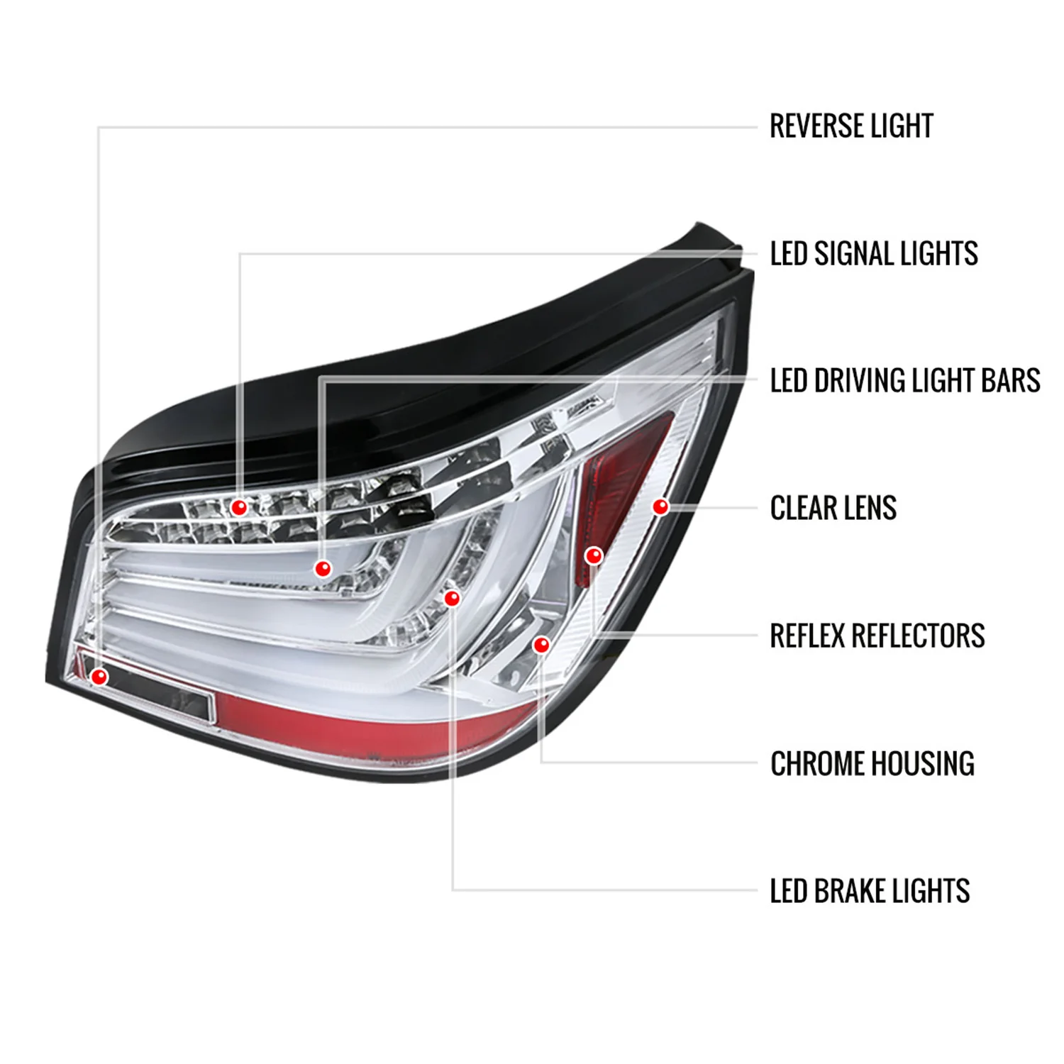 2004-2007 BMW E60 5 Series Sedan LED Tail Lights Chrome Housing/Clear Lens - Image 8