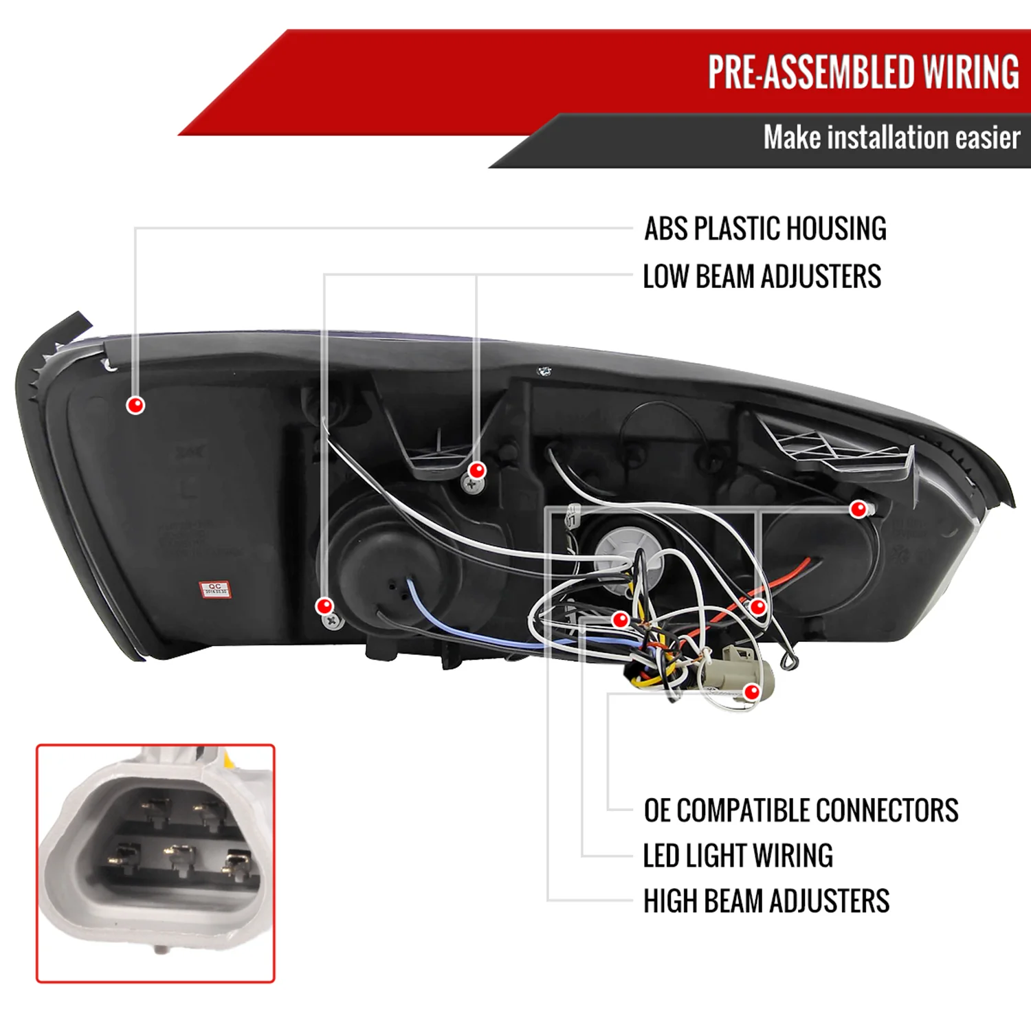 2004-2007 Chevy Malibu Dual Halo Projector Headlights Matte Black/Clear Lens - Image 7
