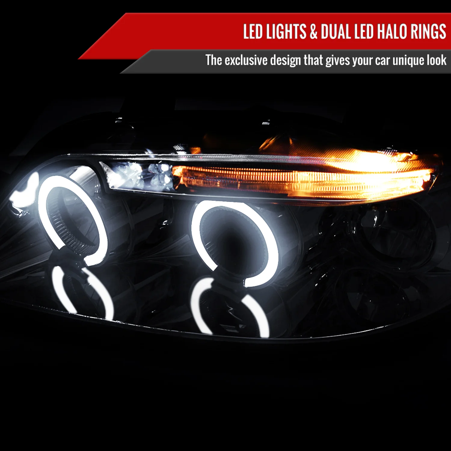 2004-2008 Chevy Aveo Dual Halo Projector Headlights Chrome/Clear Lens - Image 2