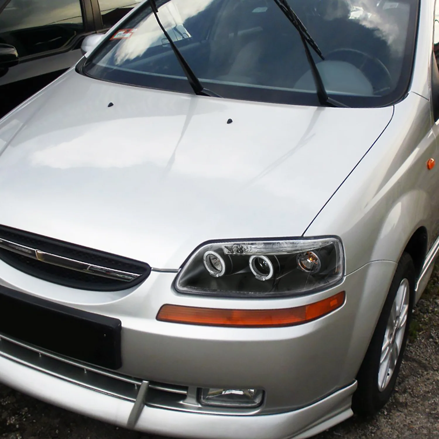 2004-2008 Chevy Aveo Dual Halo Projector Headlights Matte Black/Clear Lens - Image 9