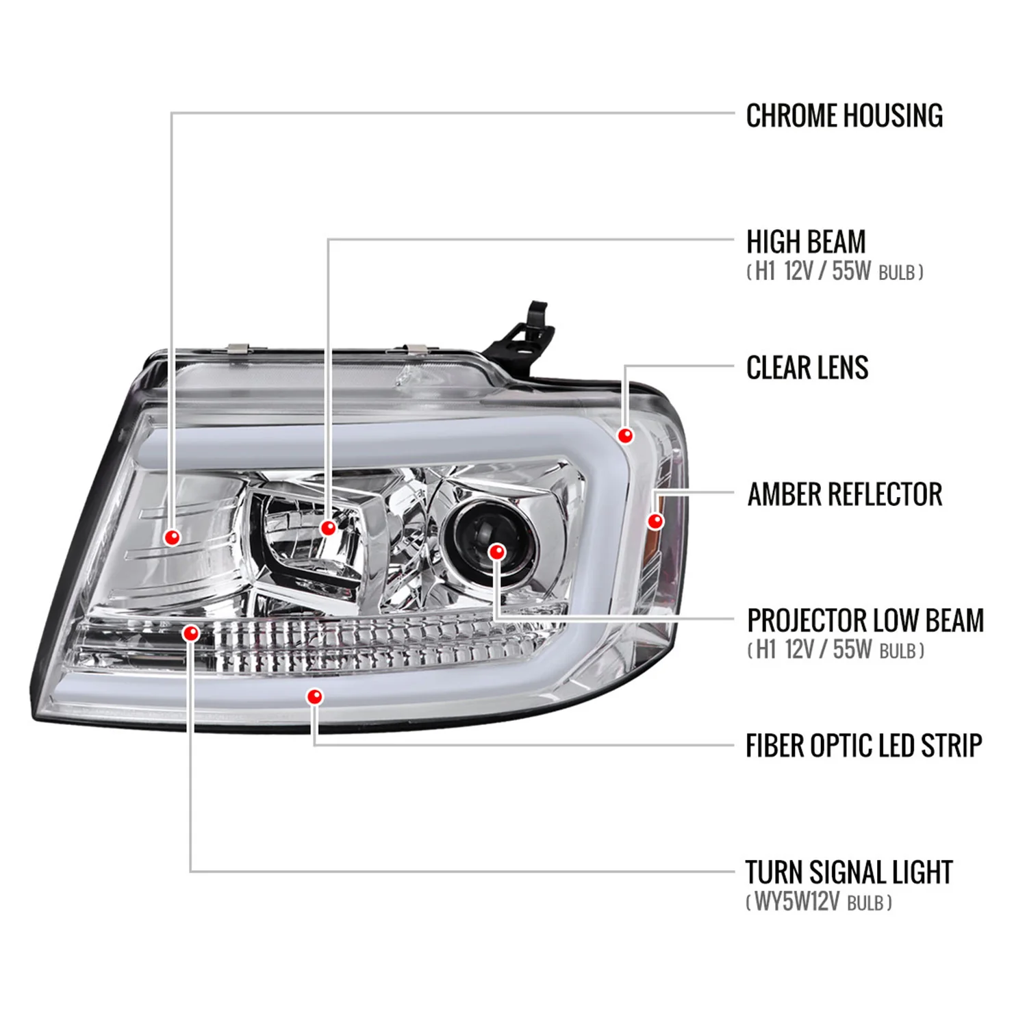 2004-2008 Ford F-150/ 06-2008 Lincoln Mark LT LED C-Bar Headlights Chrome - Image 8