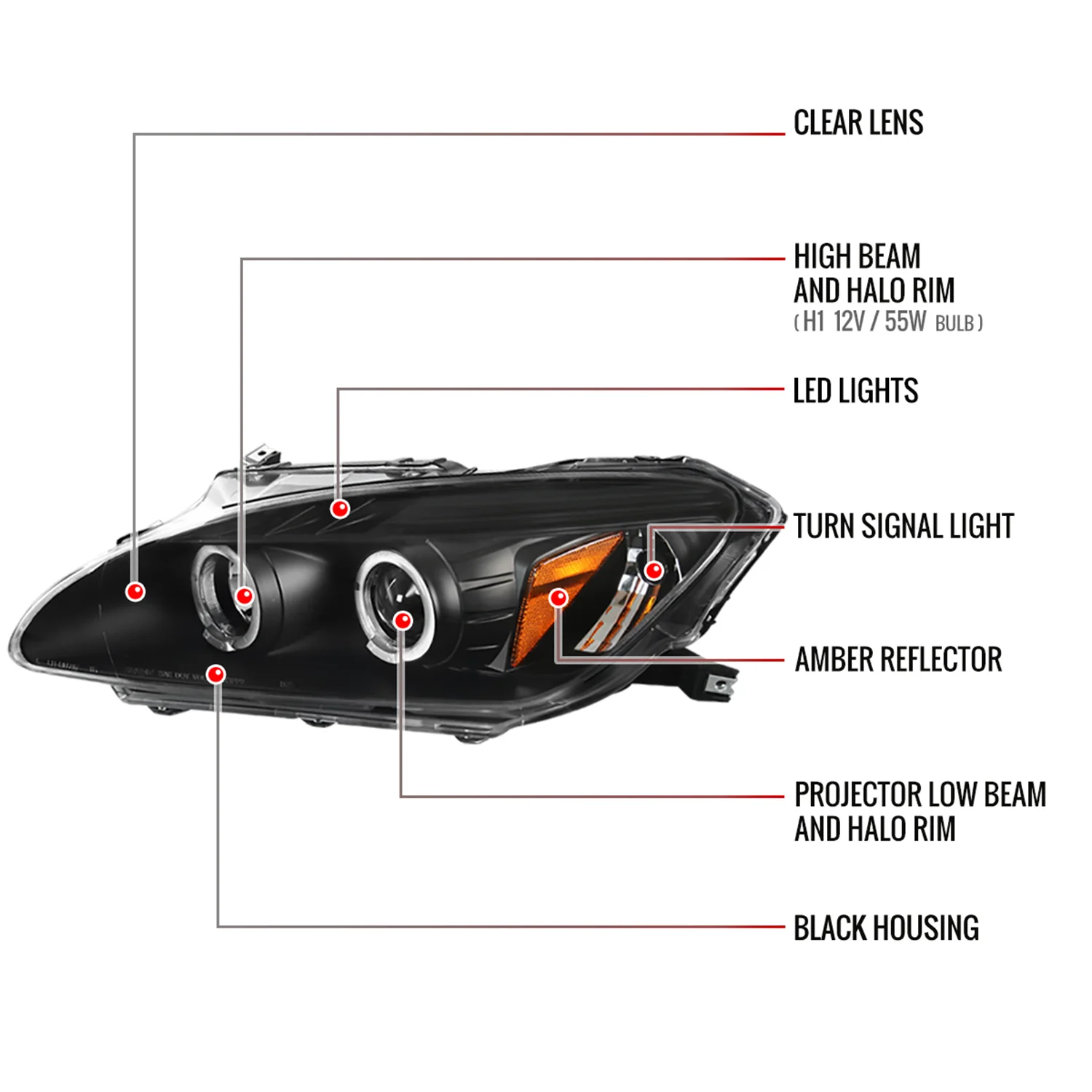 2004-2009 Honda S2000 AP2 Dual Halo Projector Headlights Matte Black/Clear - Image 8