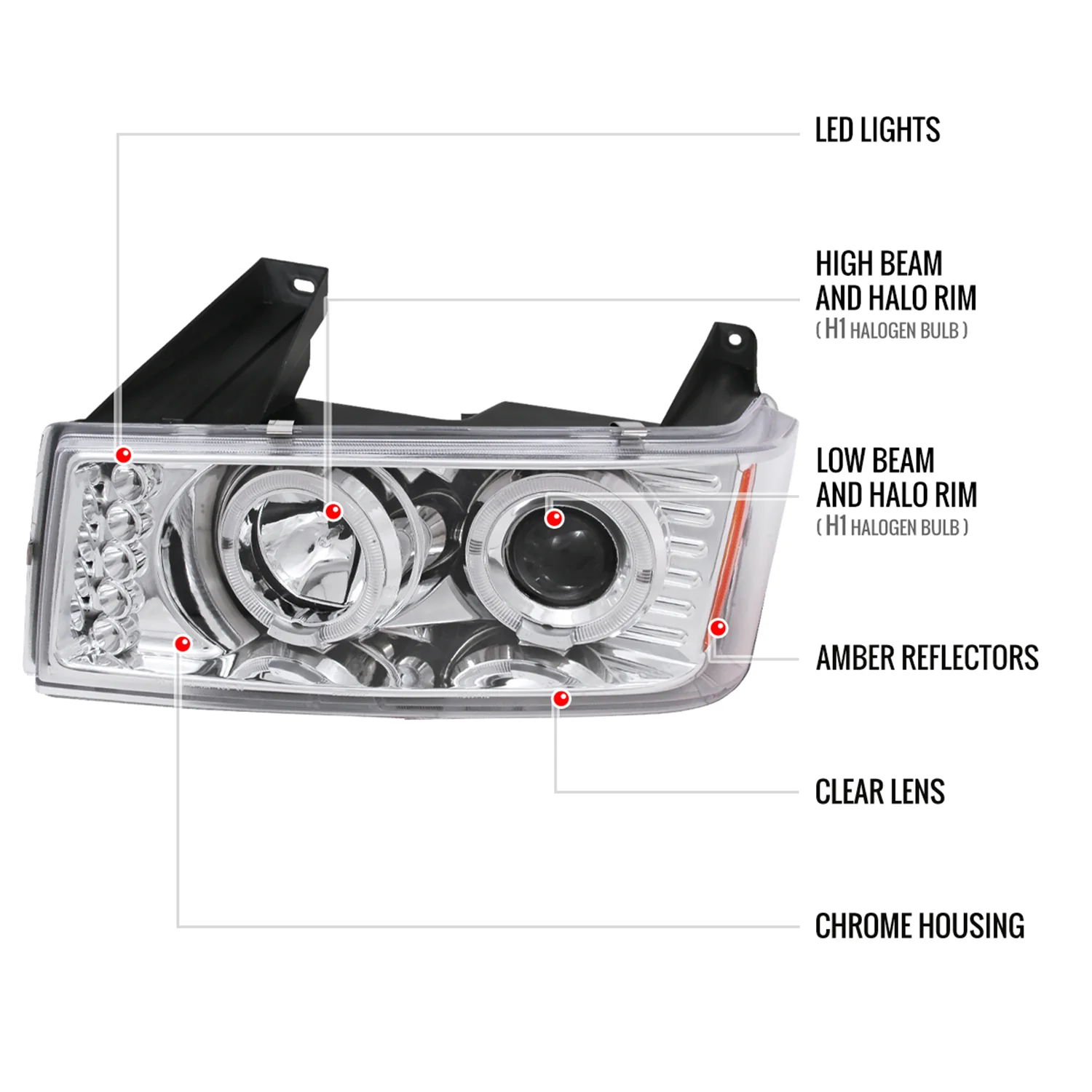 2004-2012 Chevy Colorado/ GMC Canyon Dual Halo Projector Headlights Chrome - Image 7