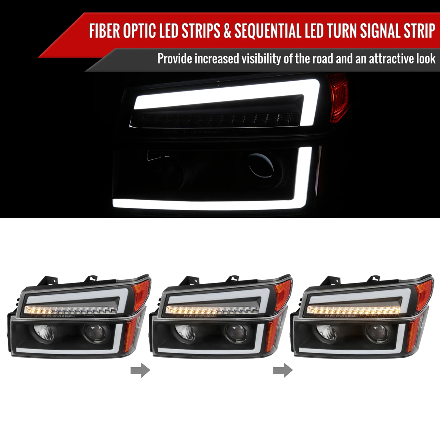 2004-2012 Chevy Colorado/GMC Canyon LED Headlights&Corner Lamp Black - Image 2
