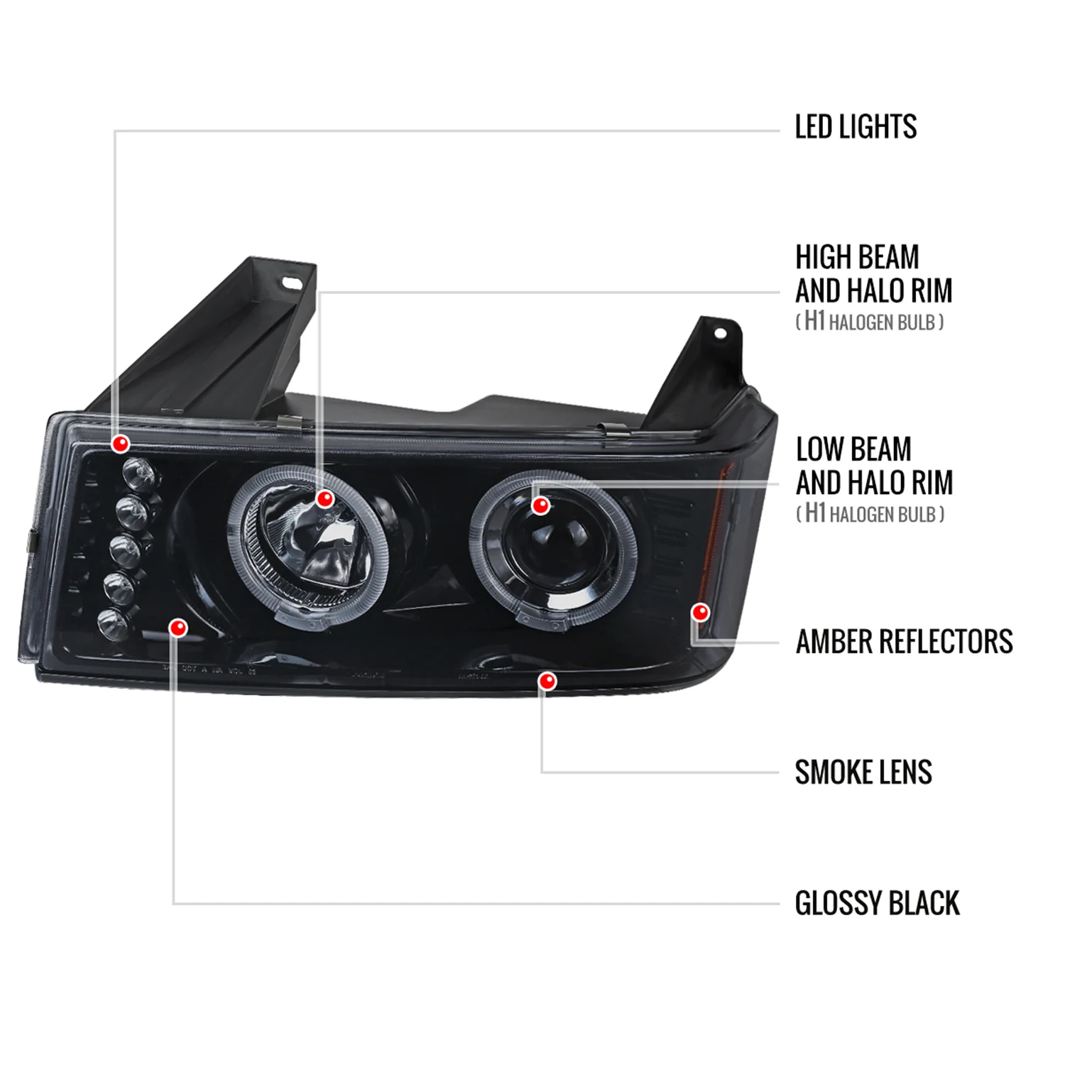 2004-2012 GMC CanyonChevy Colorado Dual Halo Projector Headlights Black/Smoke - Image 7