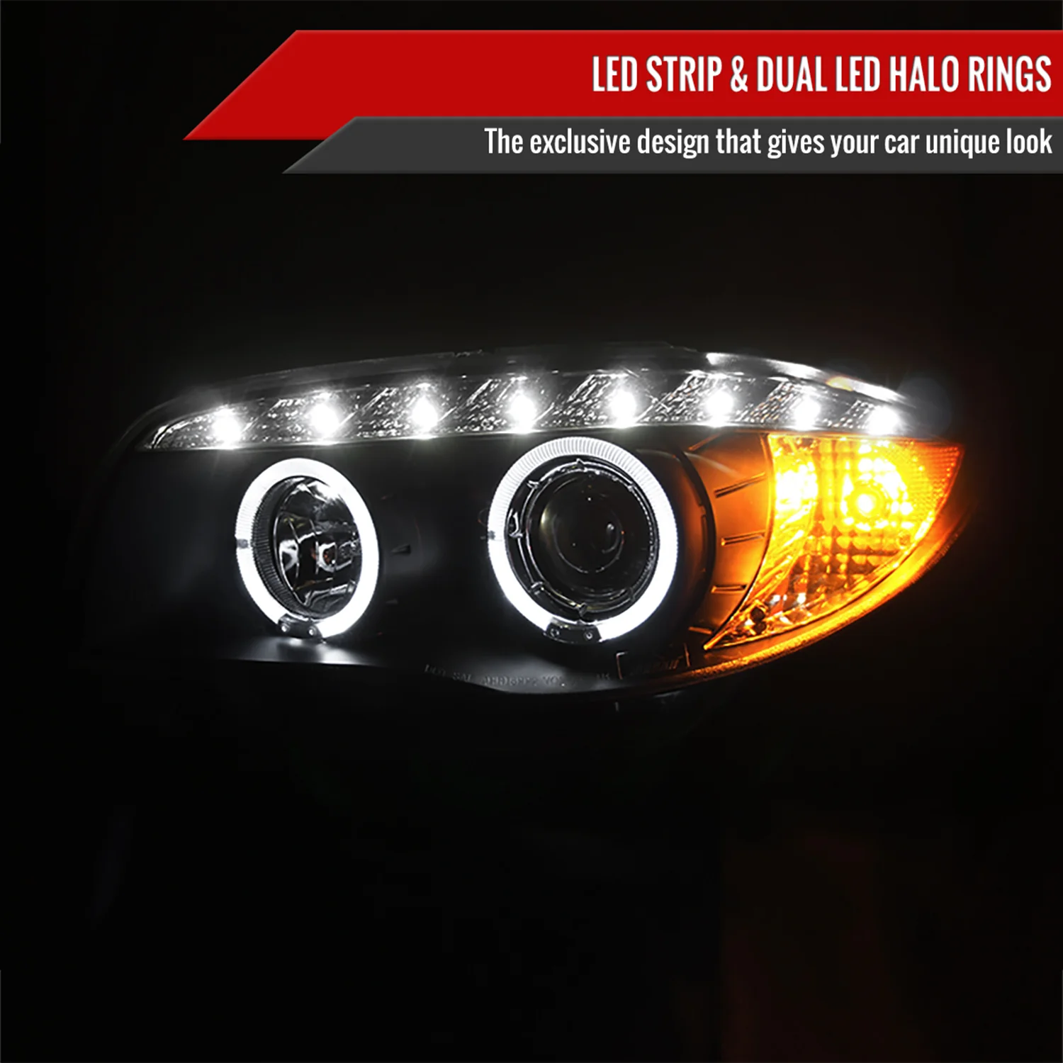 2004-2013 BMW E81 E82 E87 E88 Dual Halo Projector Headlights LED Light Black - Image 2