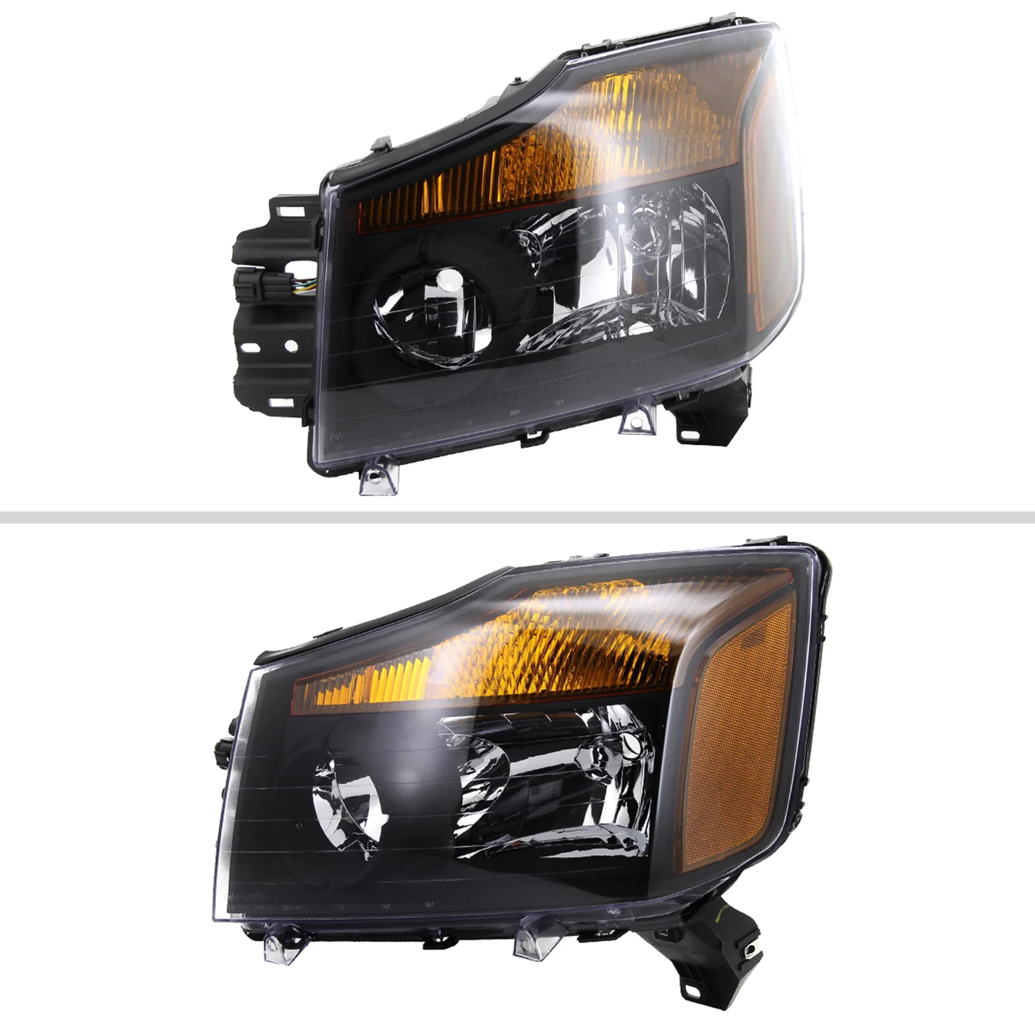 2004-2015 Nissan Titan/ 04-2007 Armada Factory Headlights Amber Reflectors Black - Image 2