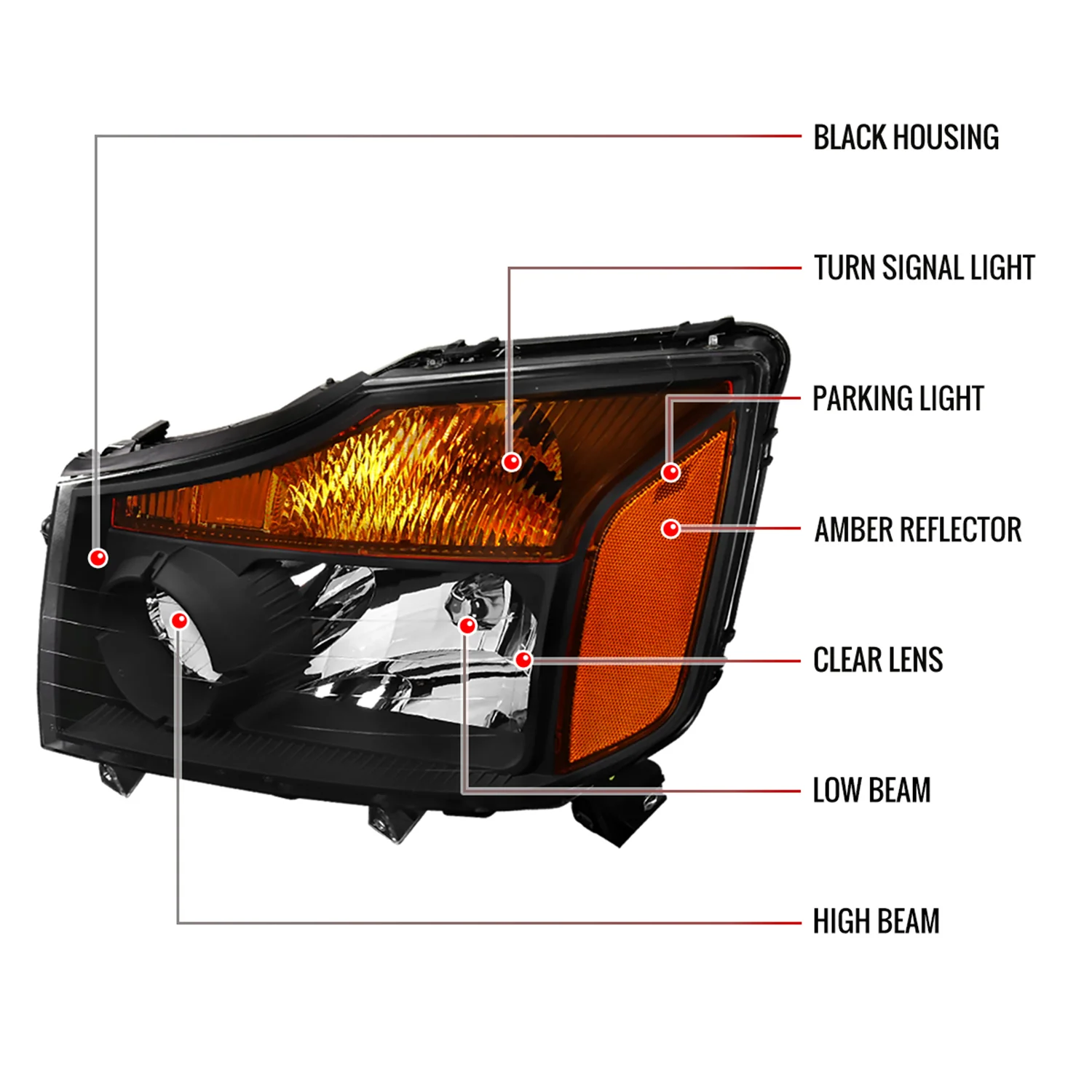 2004-2015 Nissan Titan/ 04-2007 Armada Factory Headlights Amber Reflectors Black - Image 8