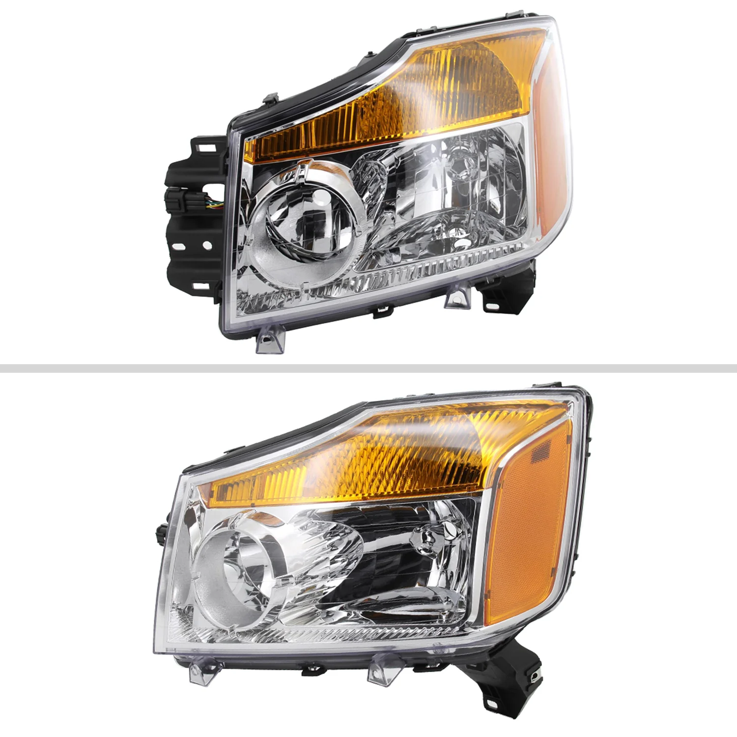 2004-2015 Nissan Titan/04-2007 Armada Factory Headlights Amber Reflectors Chrome - Image 2