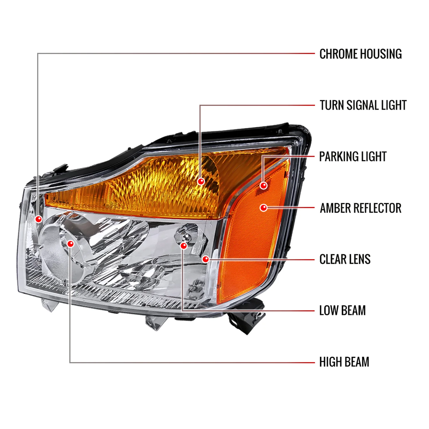 2004-2015 Nissan Titan/04-2007 Armada Factory Headlights Amber Reflectors Chrome - Image 8