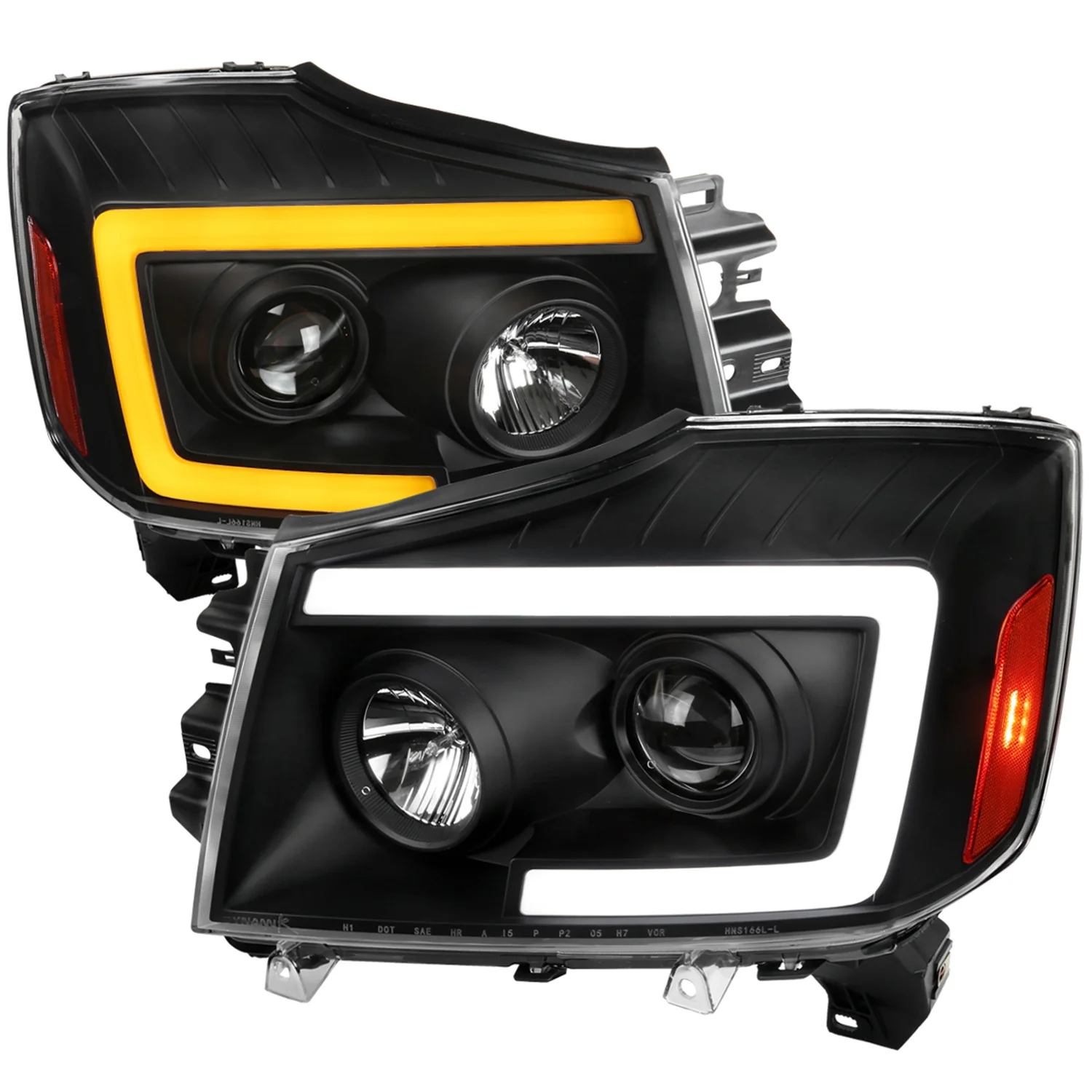 2004-2015 Nissan Titan / 04-2007 Armada LED C-Bar Headlights Signal Black