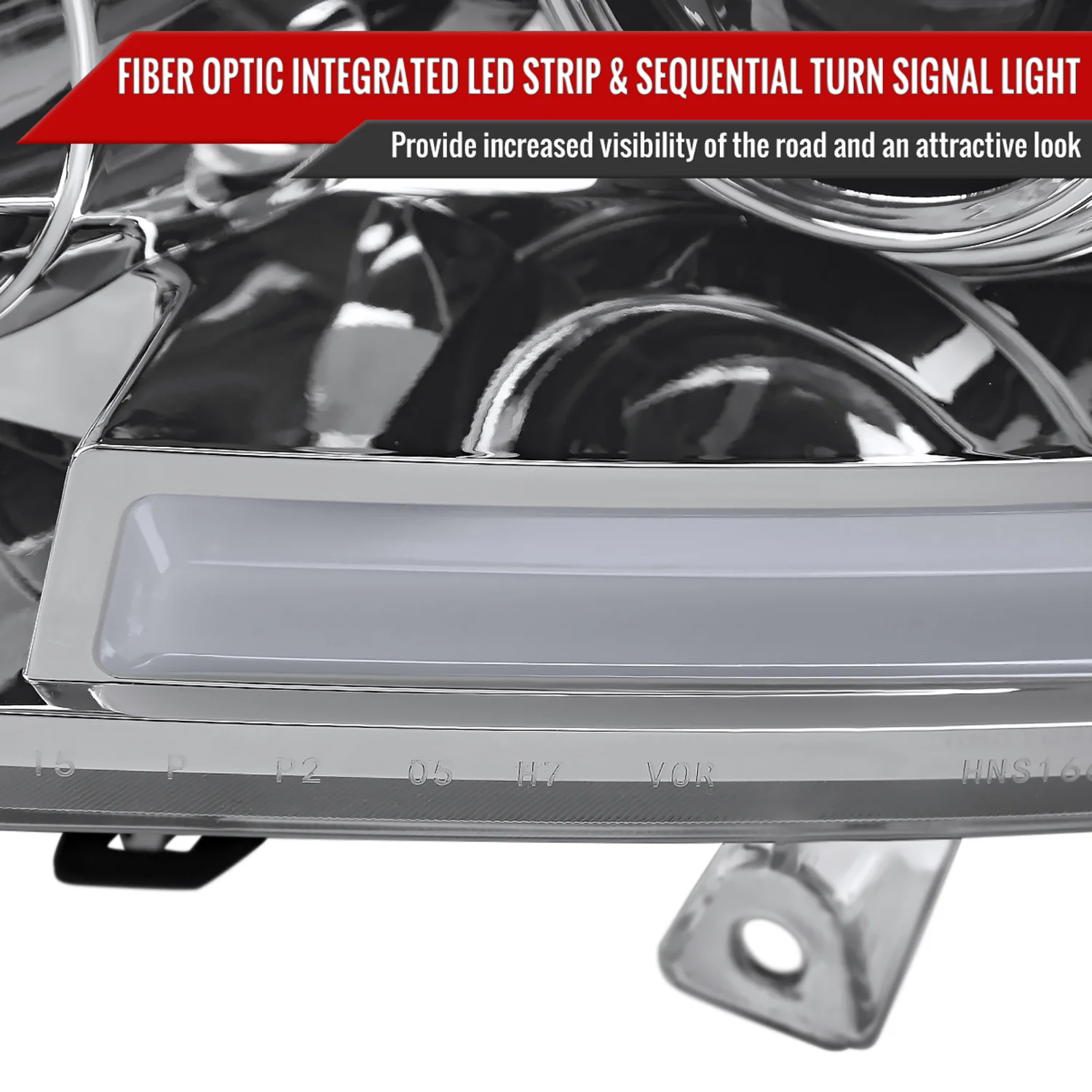 2004-2015 Nissan Titan / 04-2007 Armada LED C-Bar Headlights Signal Chrome - Image 5
