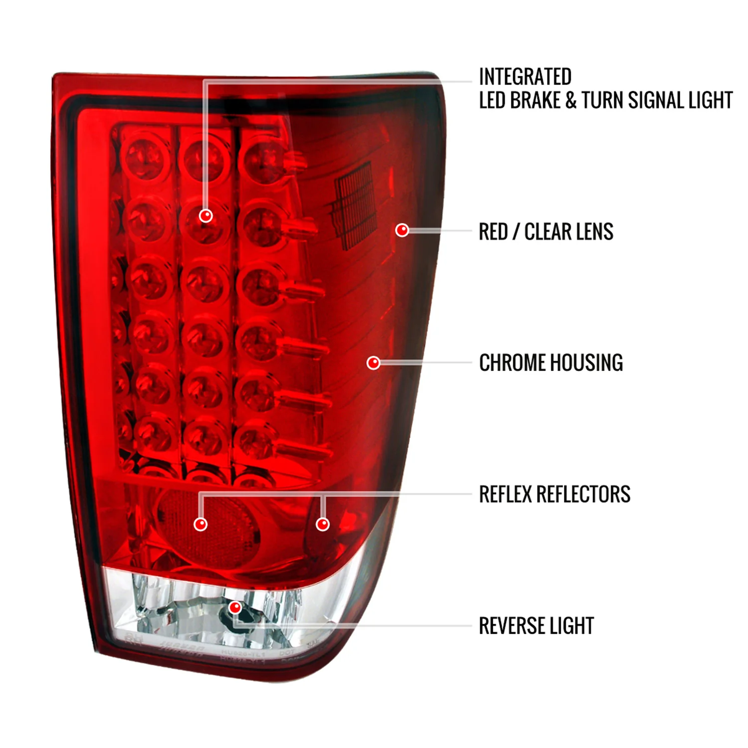 2004-2015 Nissan Titan LED Tail Lights Chrome Housing/Red Clear Lens - Image 8