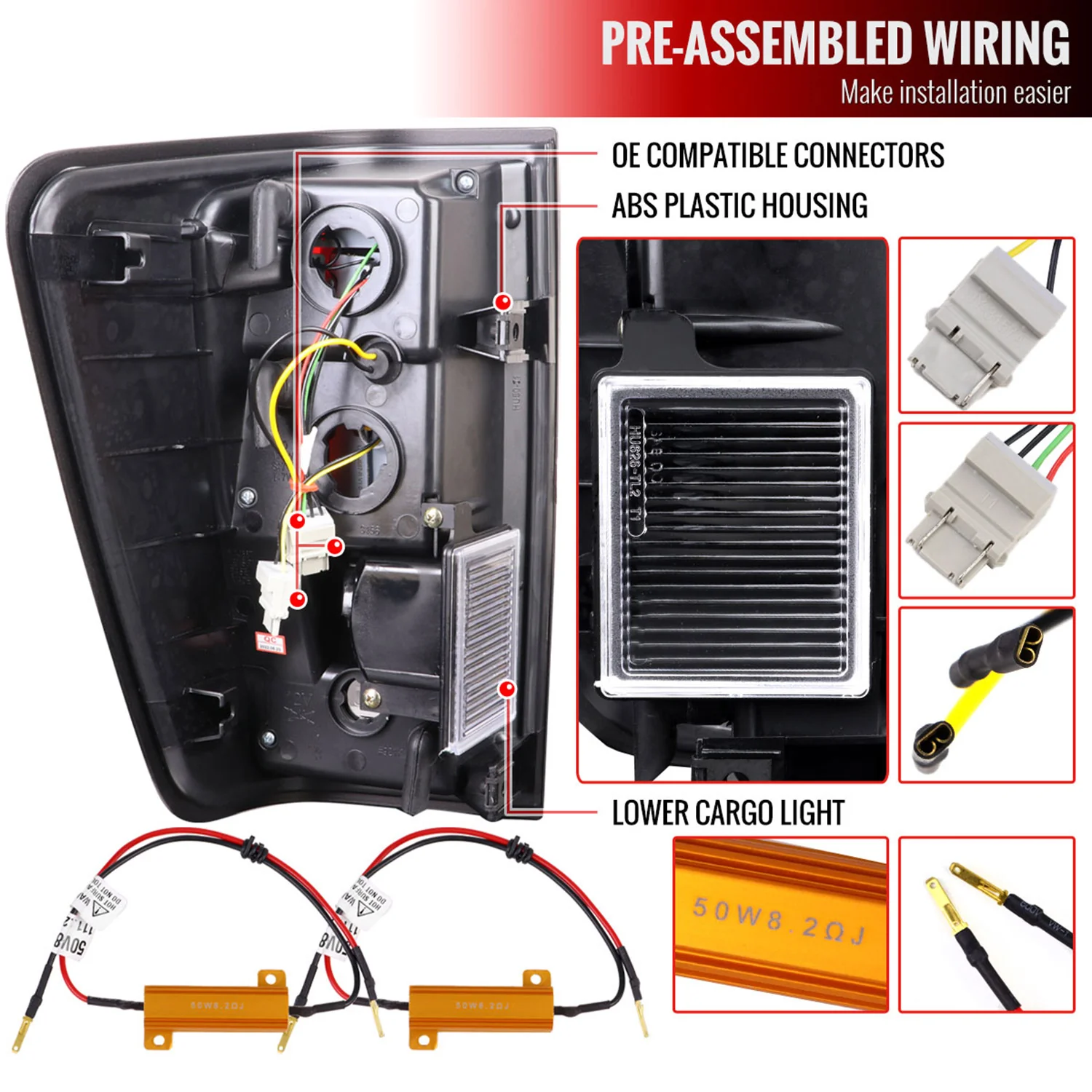 2004-2015 Nissan Titan LED Tail Lights with Red LED Tube Jet Black/Clear Lens - Image 7