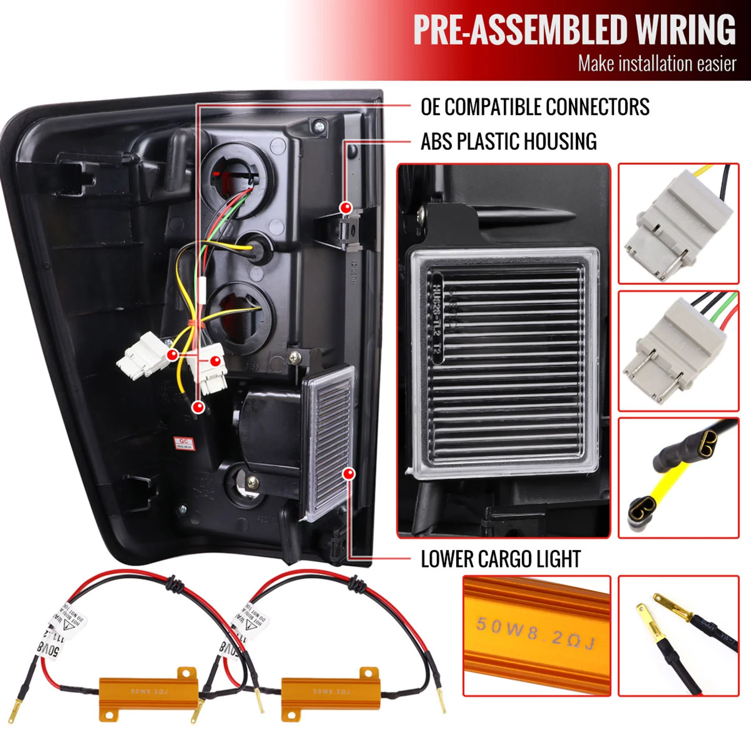 2004-2015 Nissan Titan LED Tail Lights with Red LED Tube Matte Black/Clear - Image 7