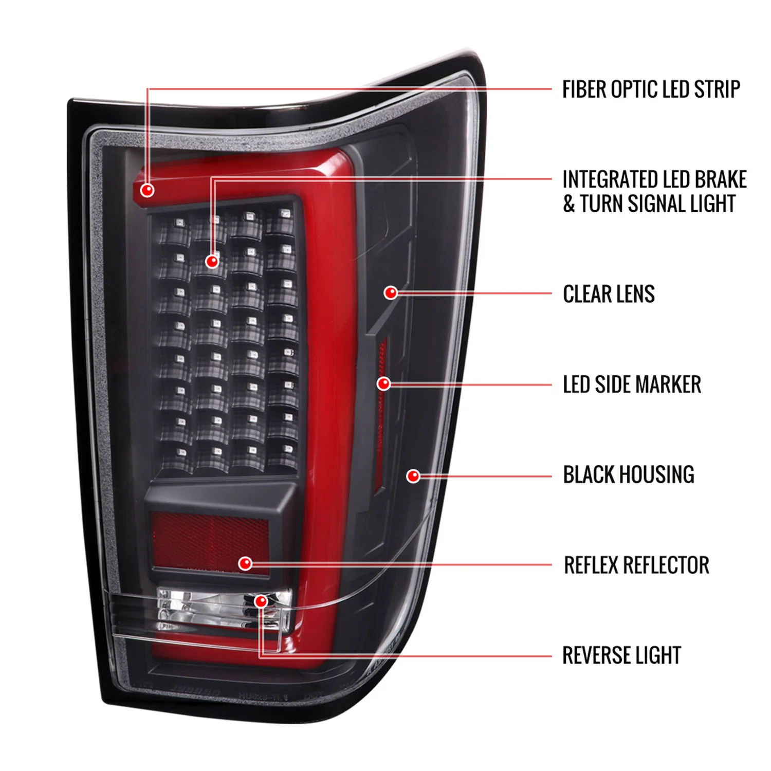 2004-2015 Nissan Titan LED Tail Lights with Red LED Tube Matte Black/Clear - Image 8