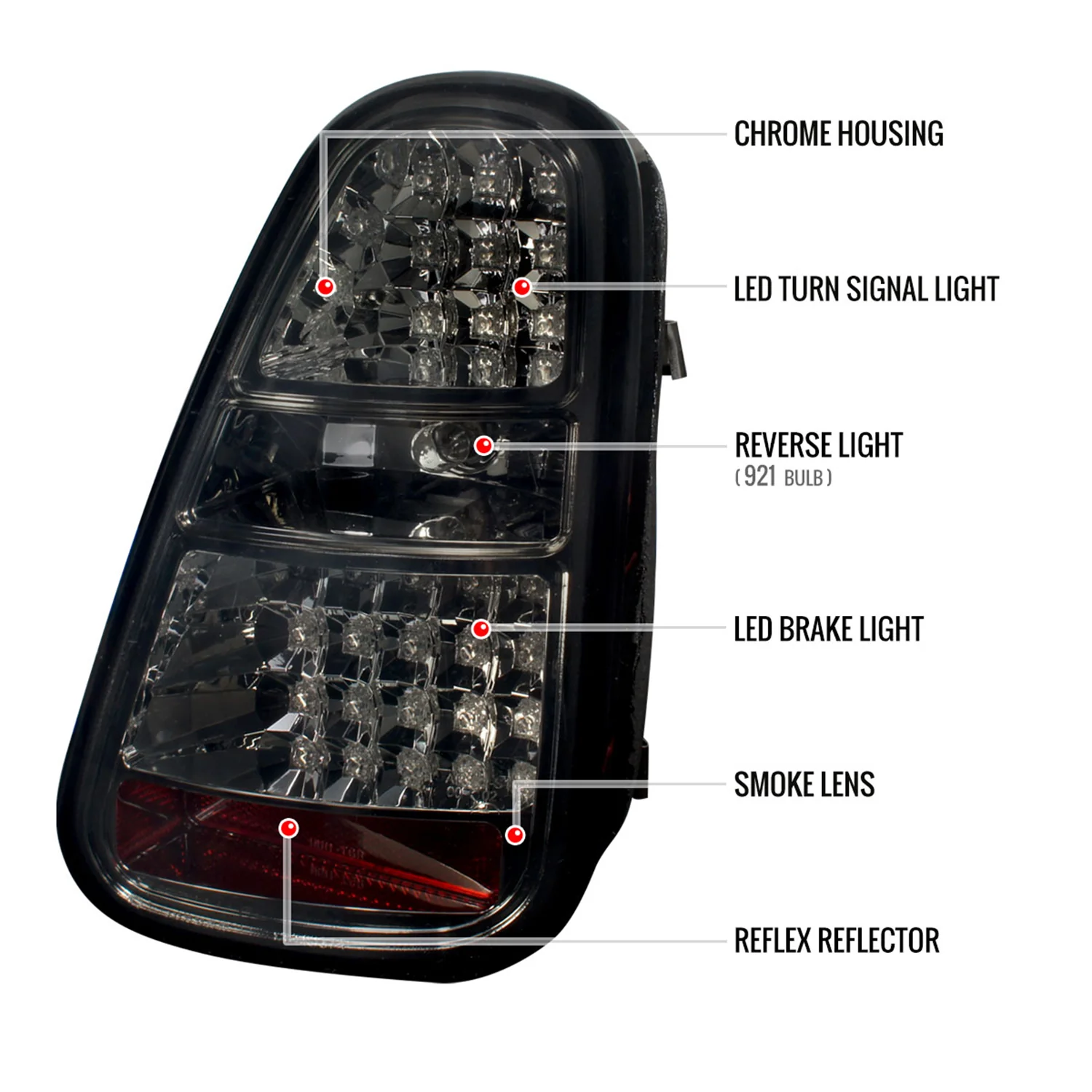 2005-2006 Mini Cooper S LED Tail Lights Chrome Housing/Smoke Lens - Image 8