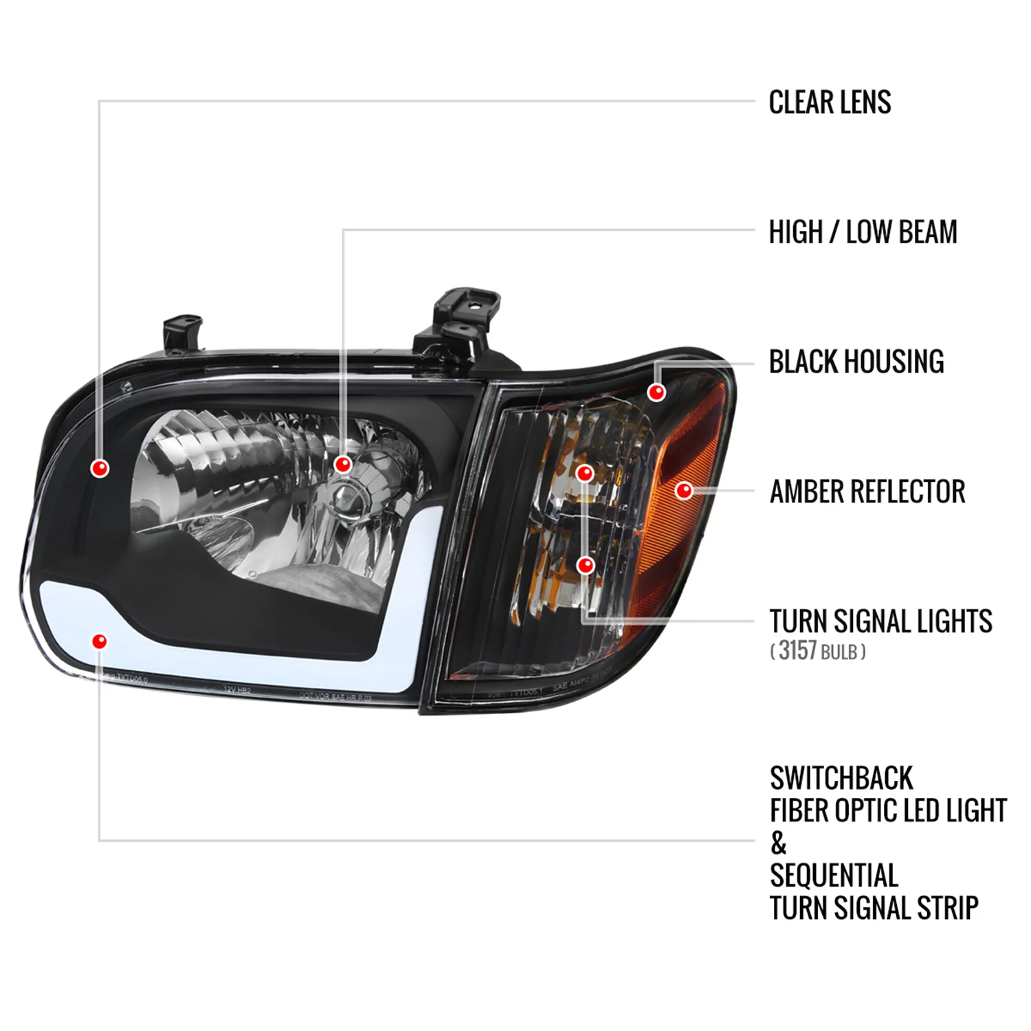 2005-2006 Toyota Tundra/05-2007 Sequoia LED Bar Factory Headlights Corner Lamps - Image 8