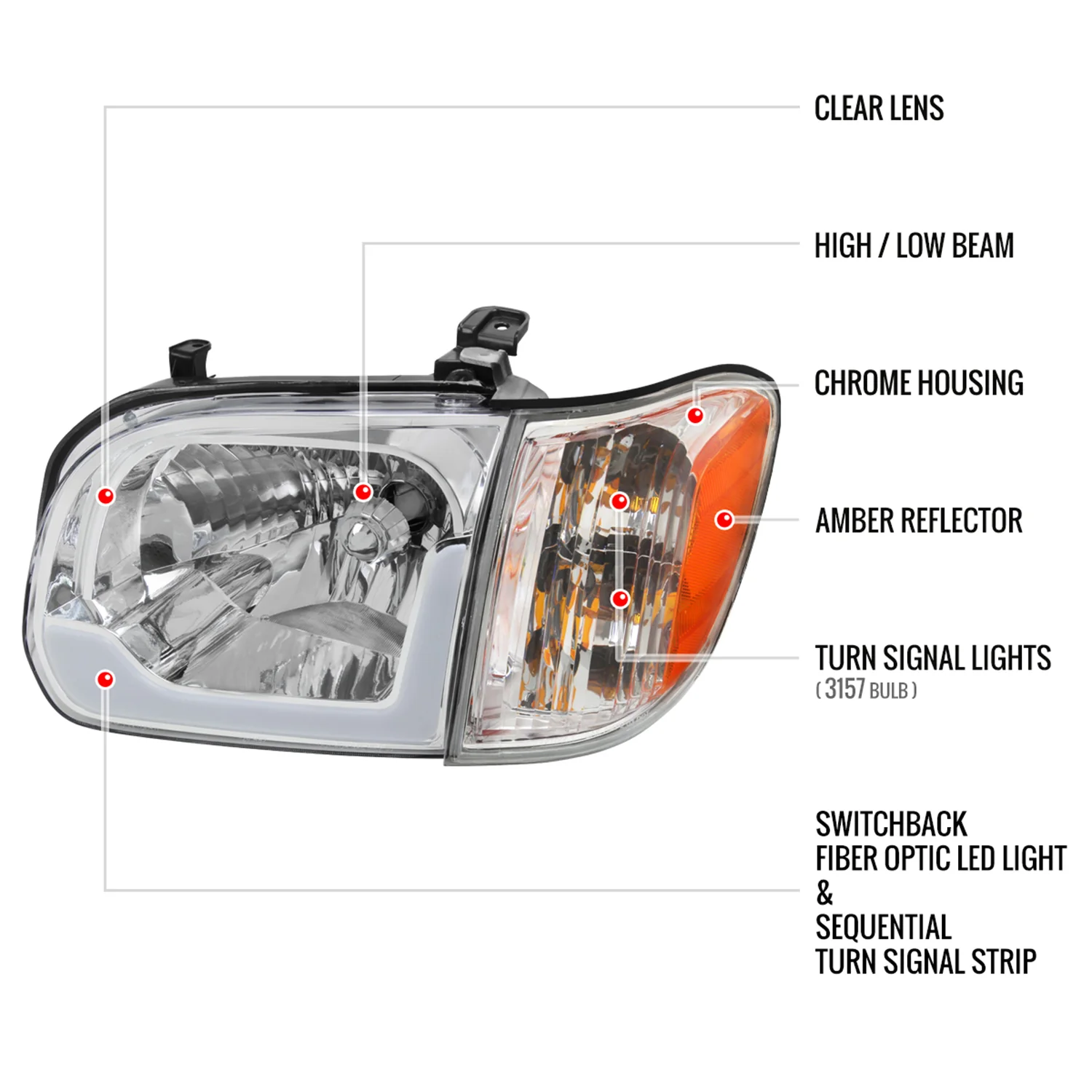 2005-2006 Toyota Tundra/Sequoia LED Bar Factory Headlights Corner Lamps Chrome - Image 8