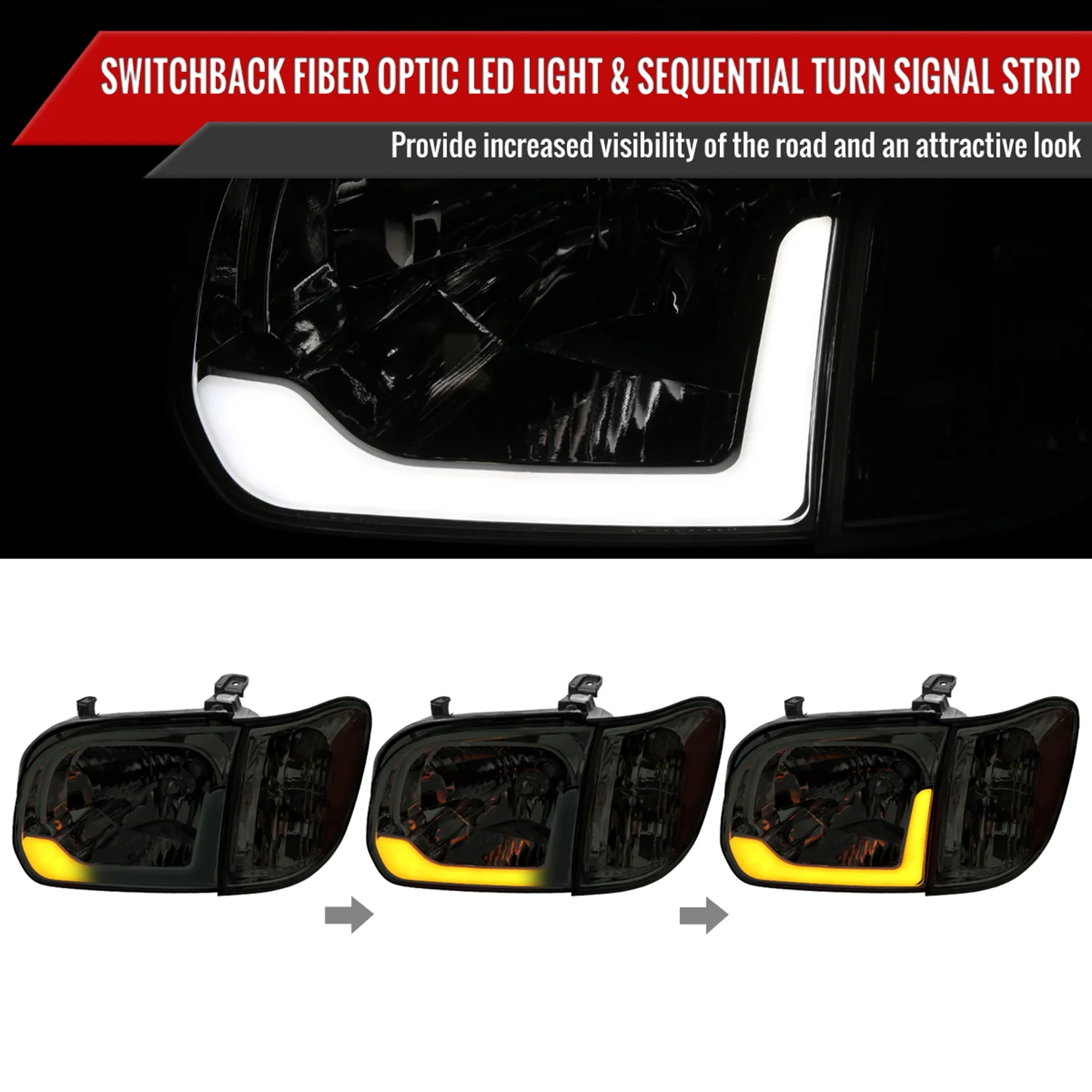 2005-2006 Toyota Tundra/Sequoia LED Bar Factory Headlights Corner Lamps Smoke - Image 2