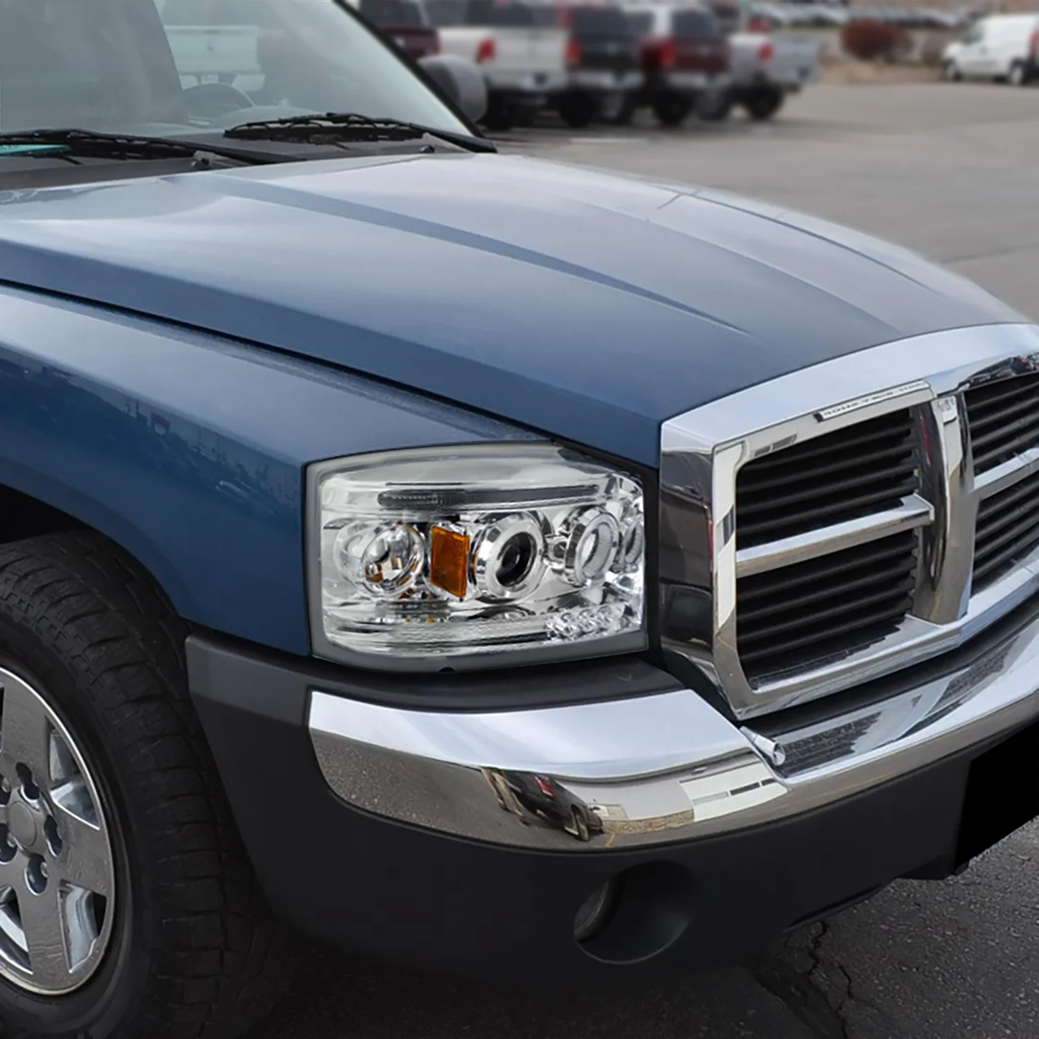 2005-2007 Dodge Dakota Dual Halo Projector Headlights Chrome/Clear Lens - Image 9