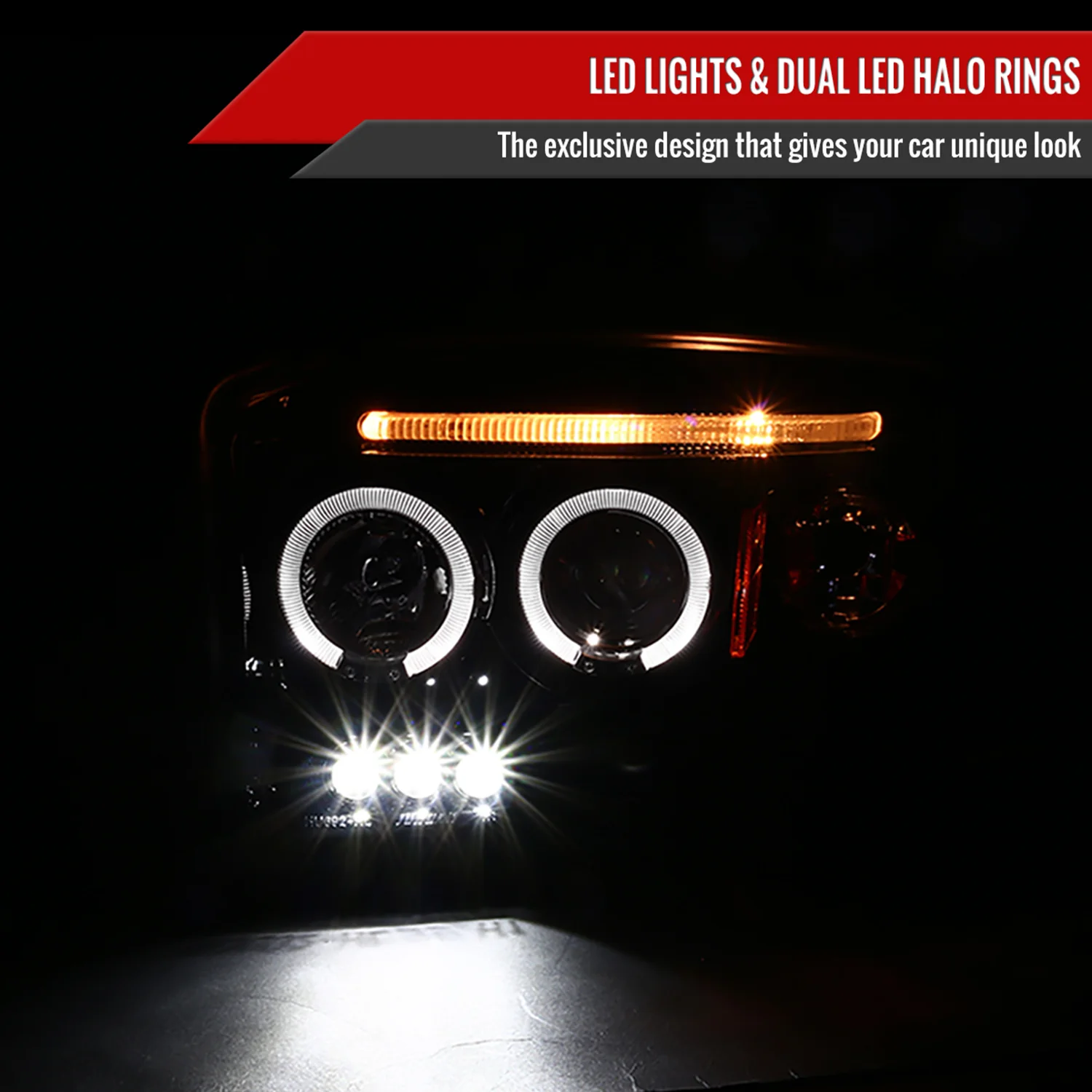 2005-2007 Dodge Dakota Dual Halo Projector Headlights Glossy Black/Smoke Lens - Image 2