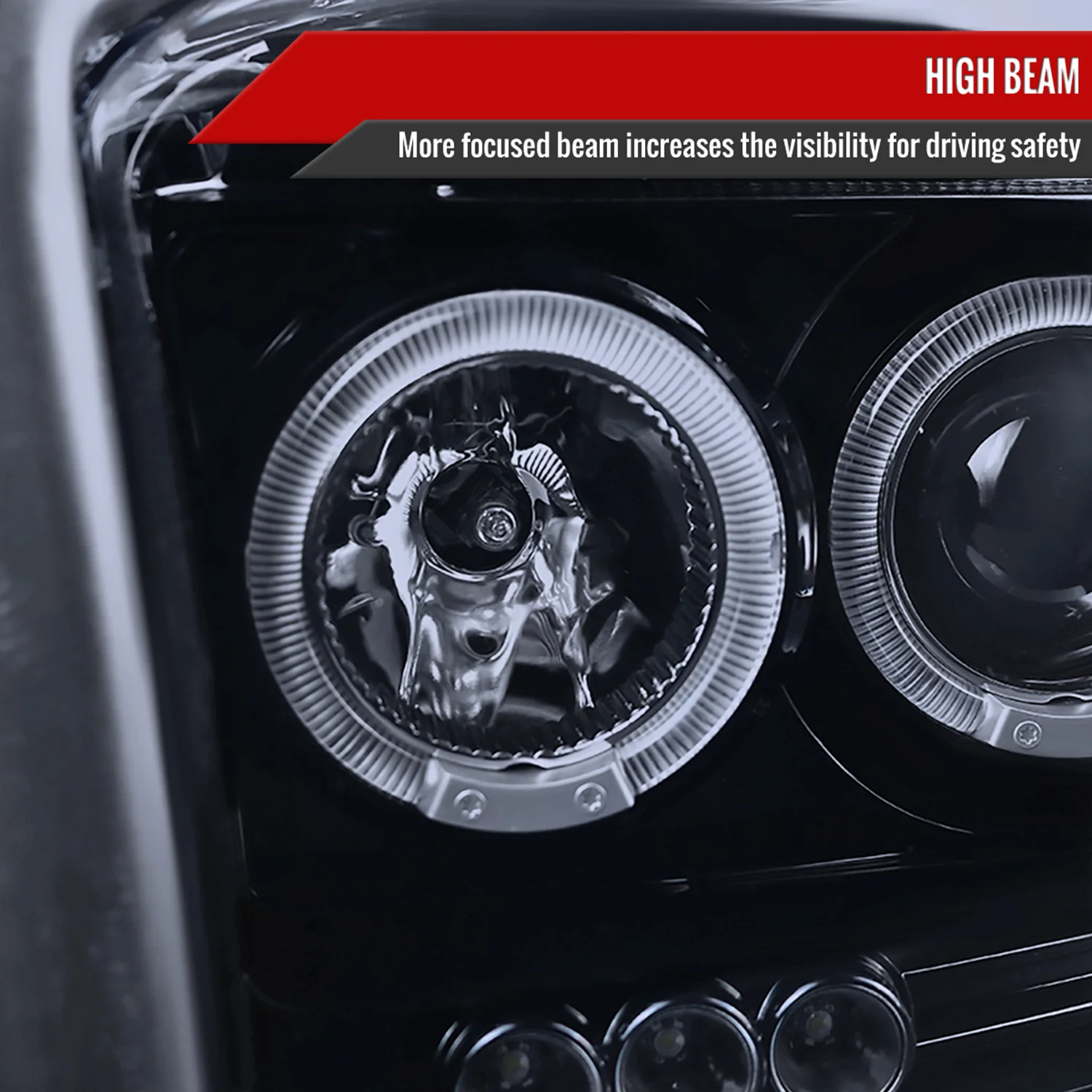 2005-2007 Dodge Dakota Dual Halo Projector Headlights Glossy Black/Smoke Lens - Image 3