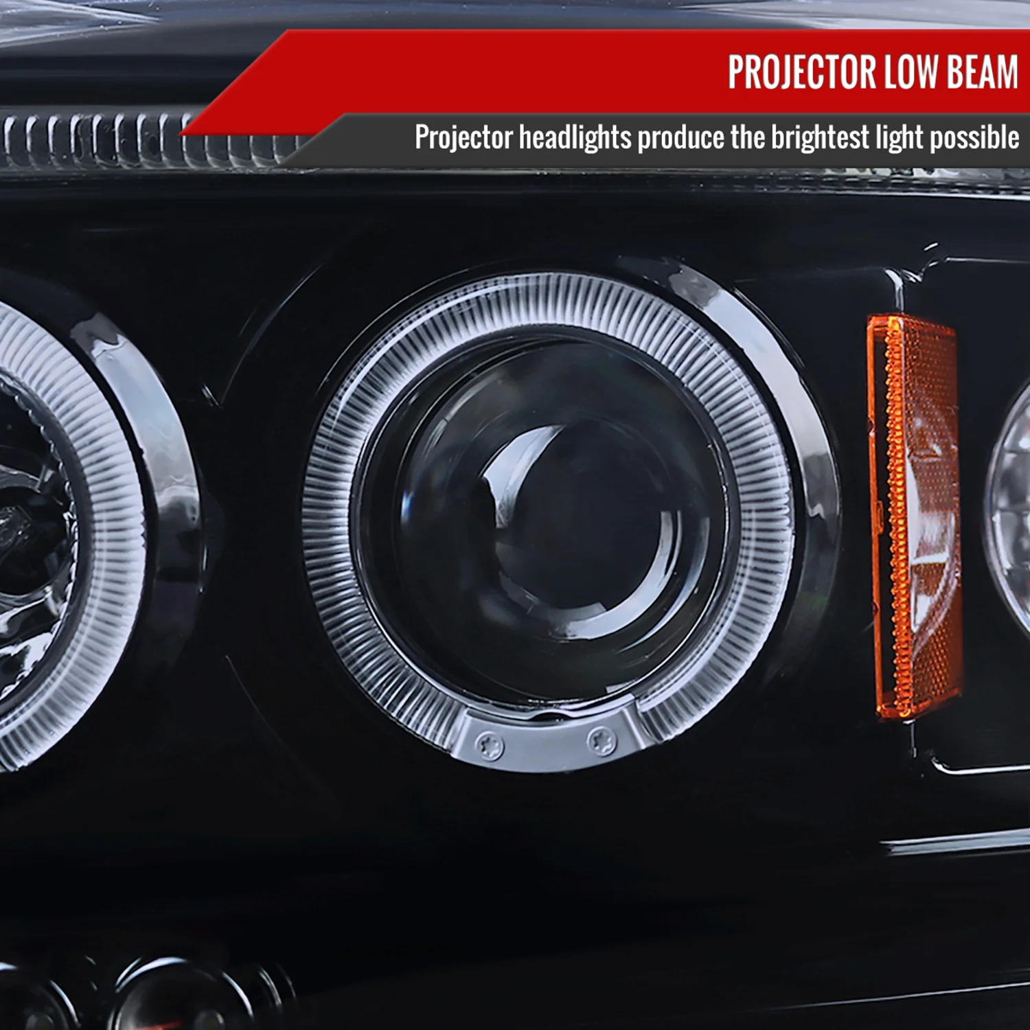 2005-2007 Dodge Dakota Dual Halo Projector Headlights Glossy Black/Smoke Lens - Image 4