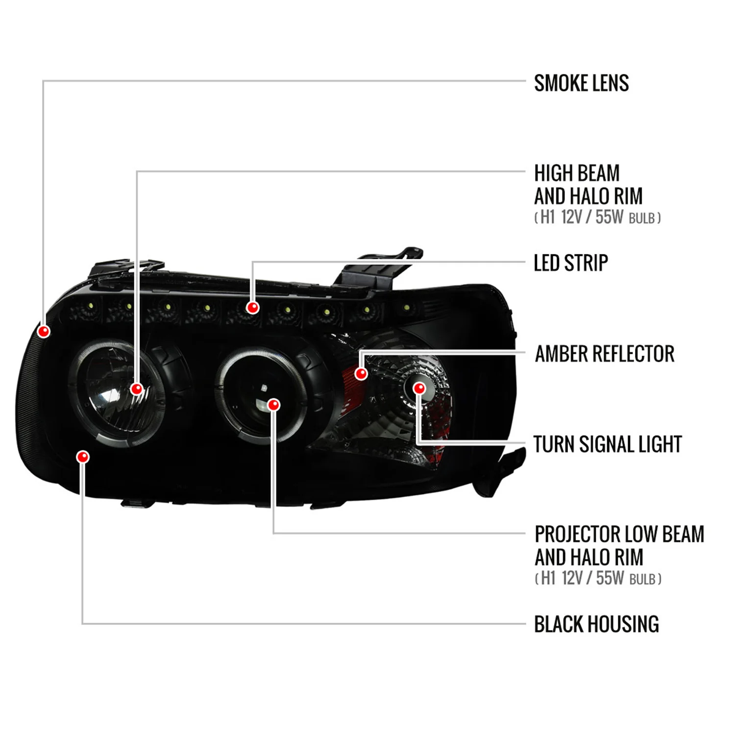 2005-2007 Ford Escape Dual Halo Projector Headlights SMD LED Light Black/Smoke - Image 8