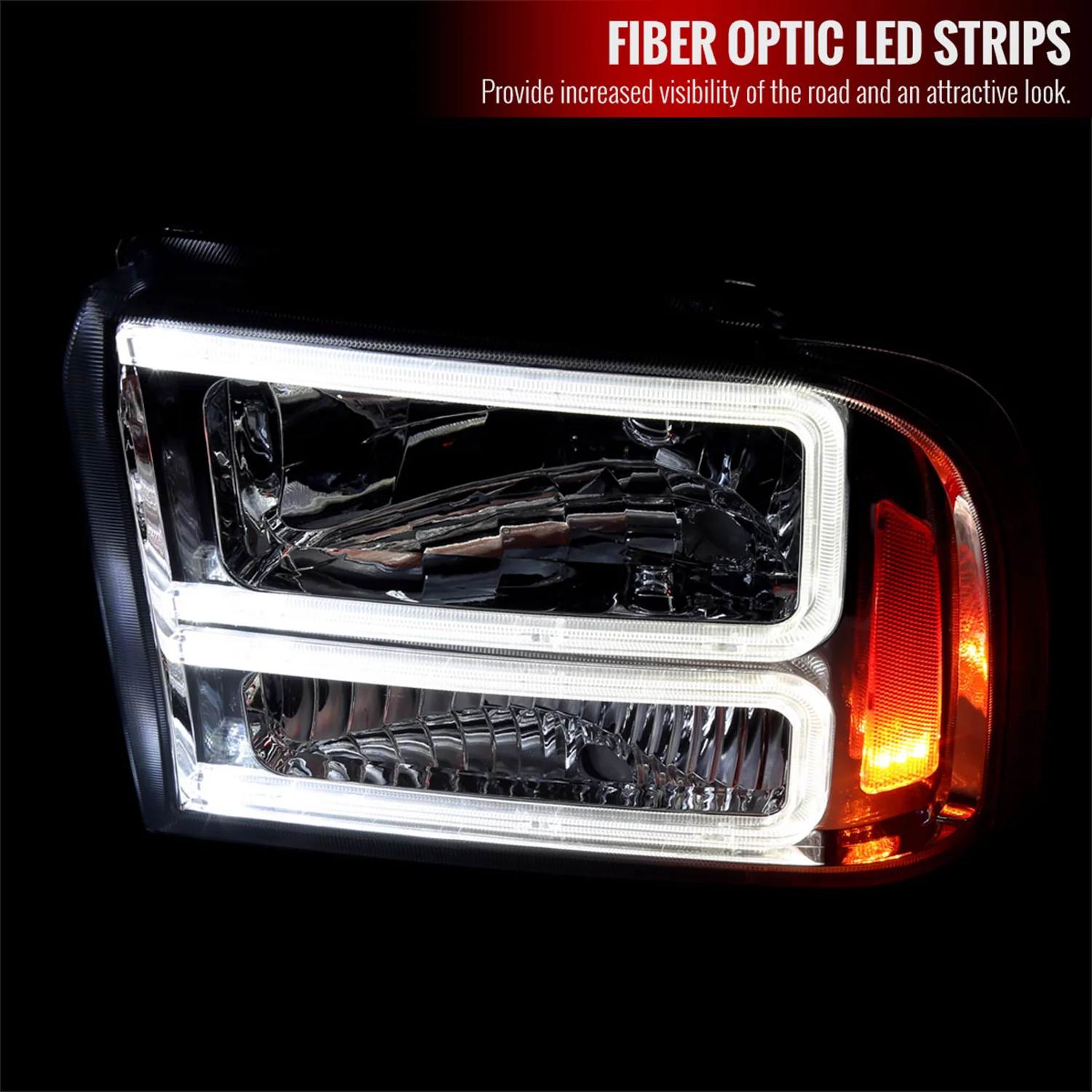 2005-2007 Ford F250/350/450 SuperDuty Dual LED C-Bar Factory Headlights Chrome - Image 2