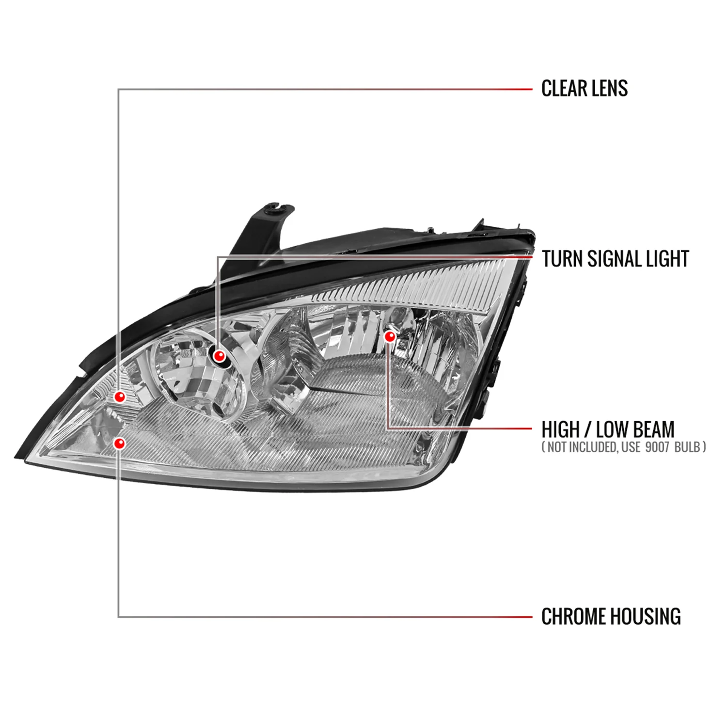 2005-2007 Ford Focus Factory Style Headlights Chrome Housing/Clear Lens - Image 7