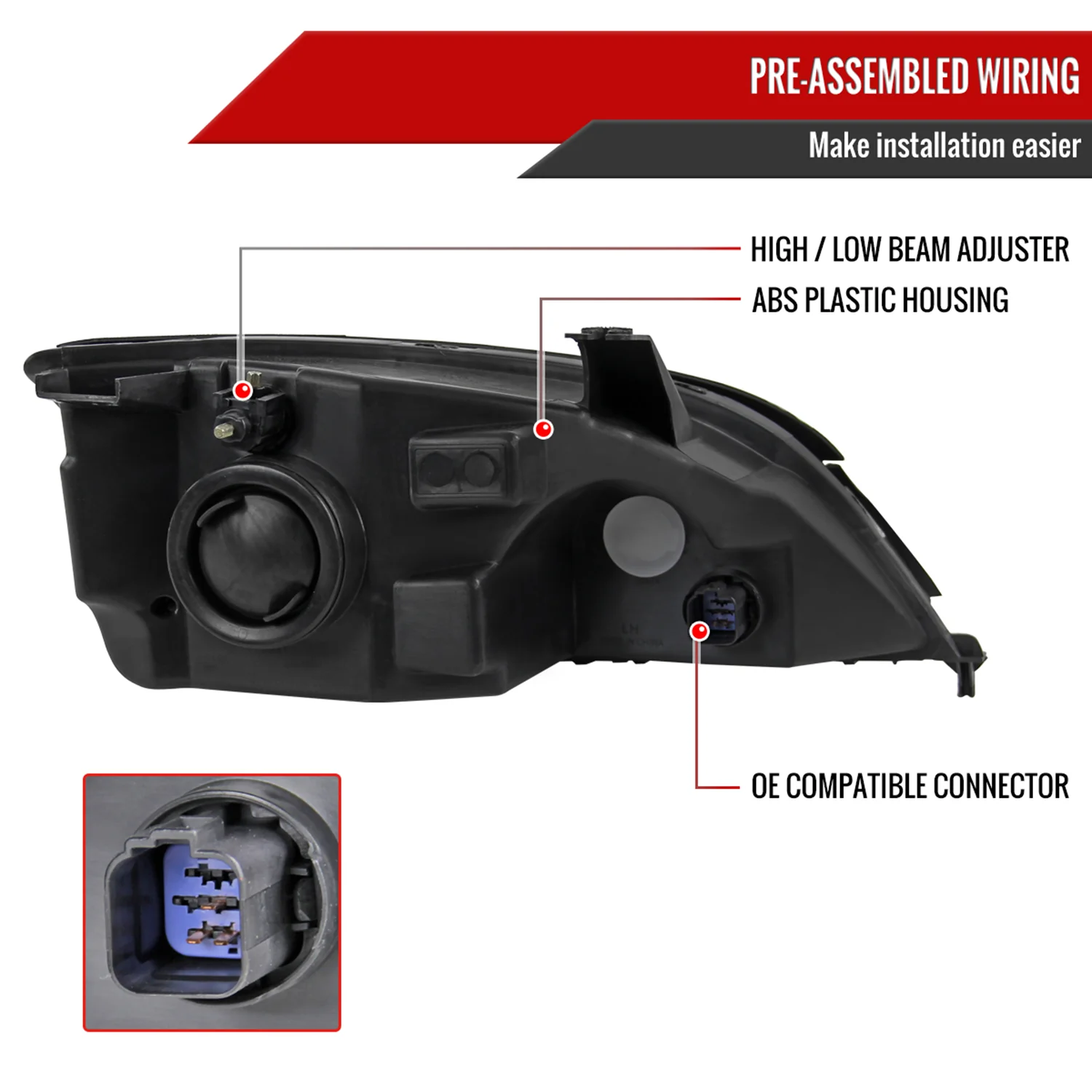 2005-2007 Ford Focus Factory Style Headlights Matte Black Housing/Clear Lens - Image 6