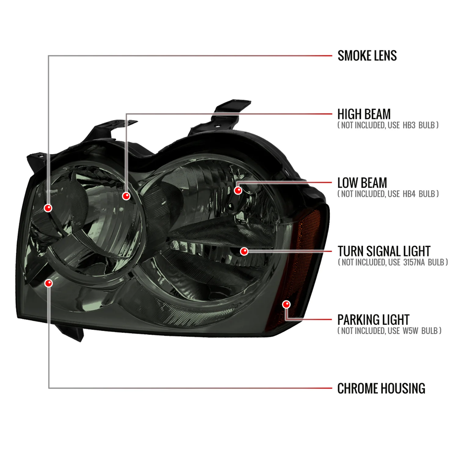 2005-2007 Jeep Grand Cherokee Factory Style Headlights Chrome/Smoke Lens - Image 7