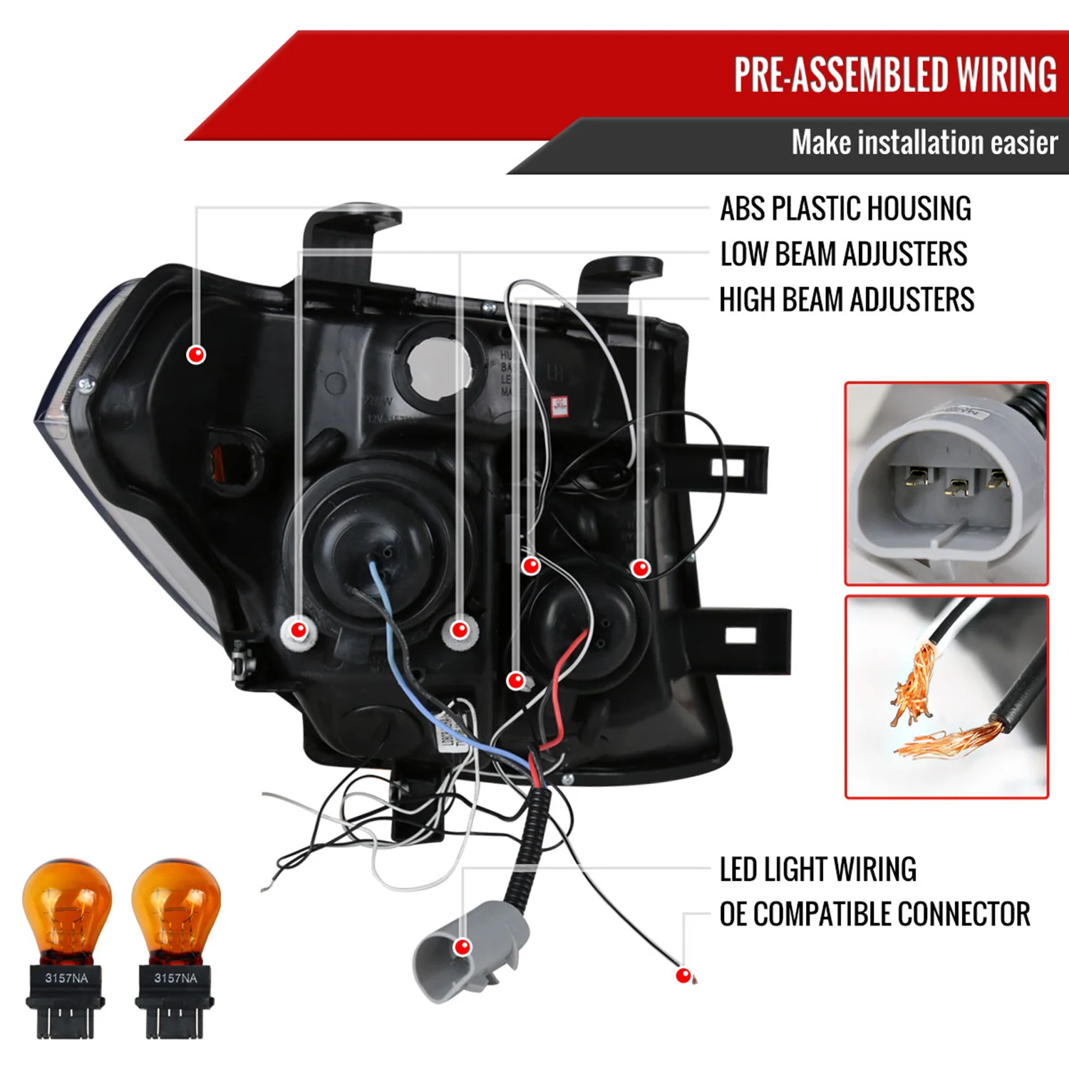 2005-2007 Nissan Pathfinder/ 05-2008 Frontier Dual Halo Headlights Jet Black - Image 7