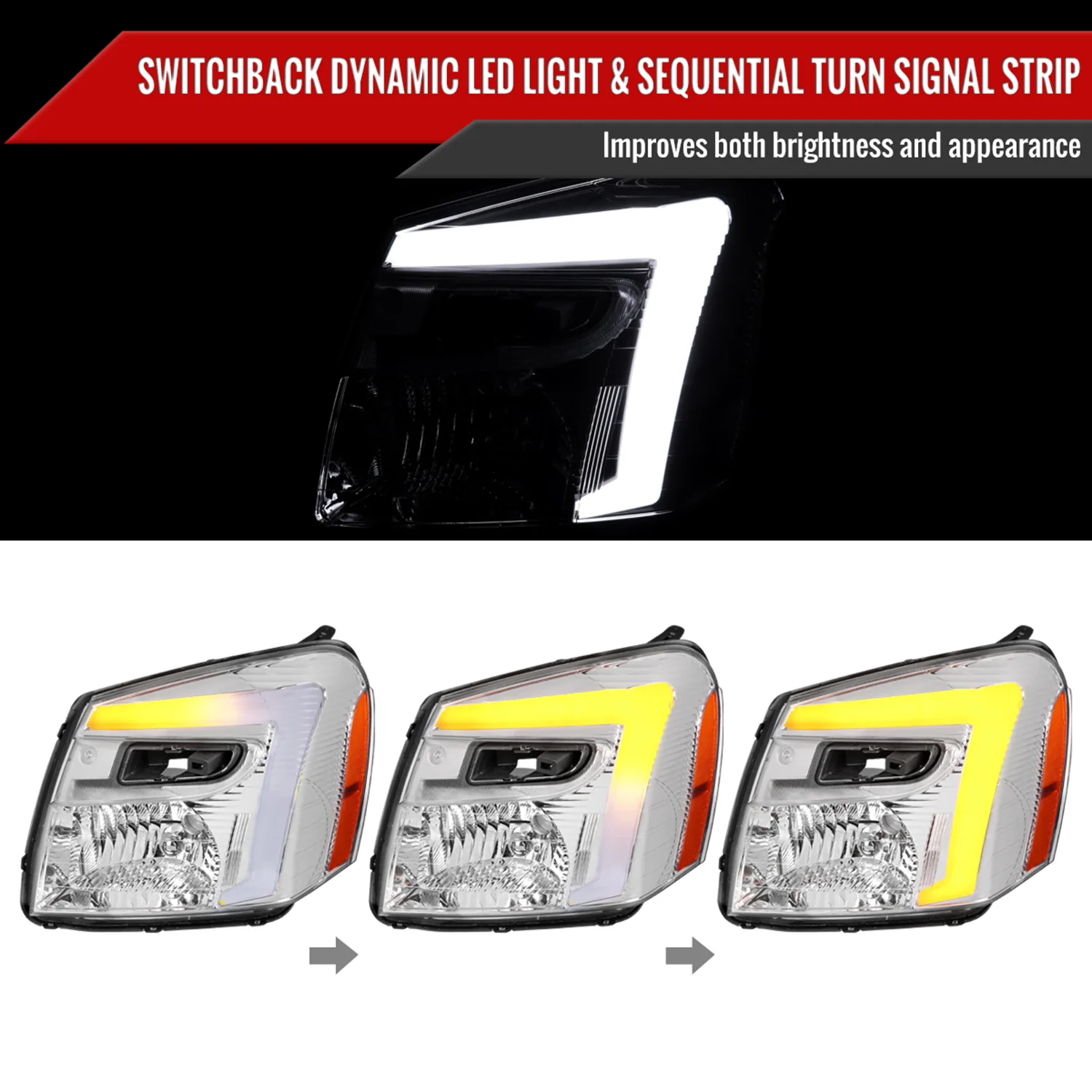 2005-2009 Chevy Equinox Factory Headlights LED Bar Turn Signal Chrome - Image 2