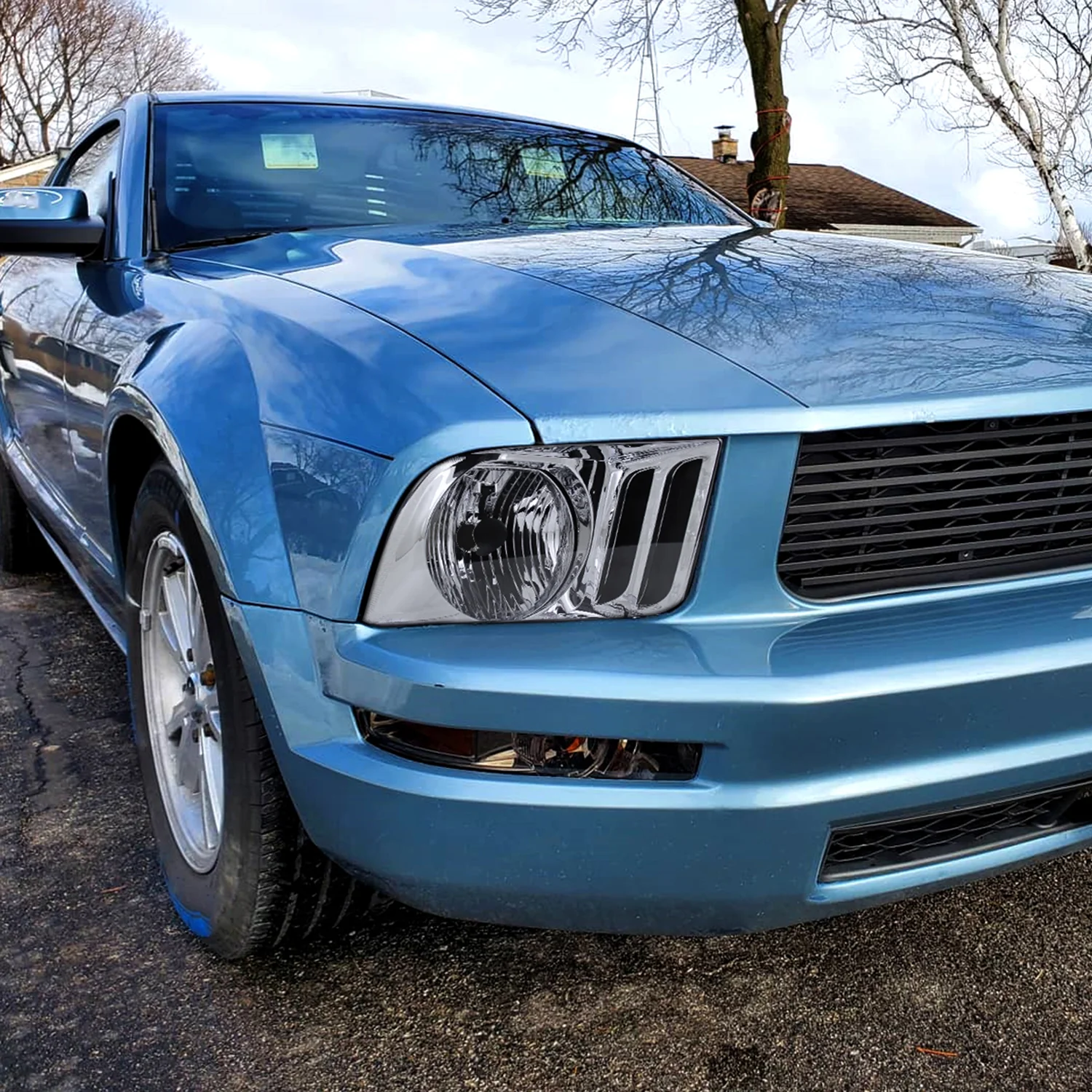 2005-2009 Ford Mustang Factory Style Headlights Chrome Housing/Clear Lens - Image 9