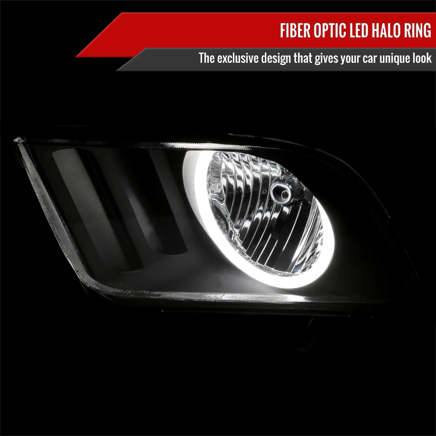 2005-2009 Ford Mustang LED Halo Factory Style Headlights Matte Black/Clear - Image 2