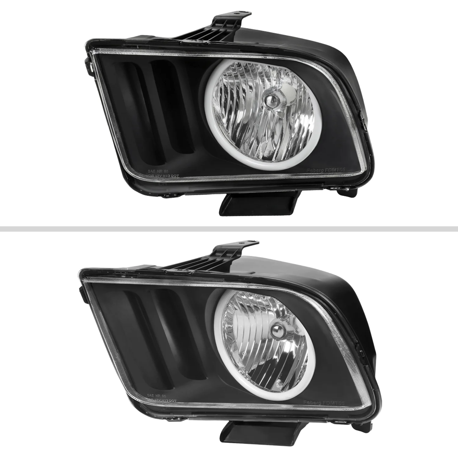 2005-2009 Ford Mustang LED Halo Factory Style Headlights Matte Black/Clear - Image 3