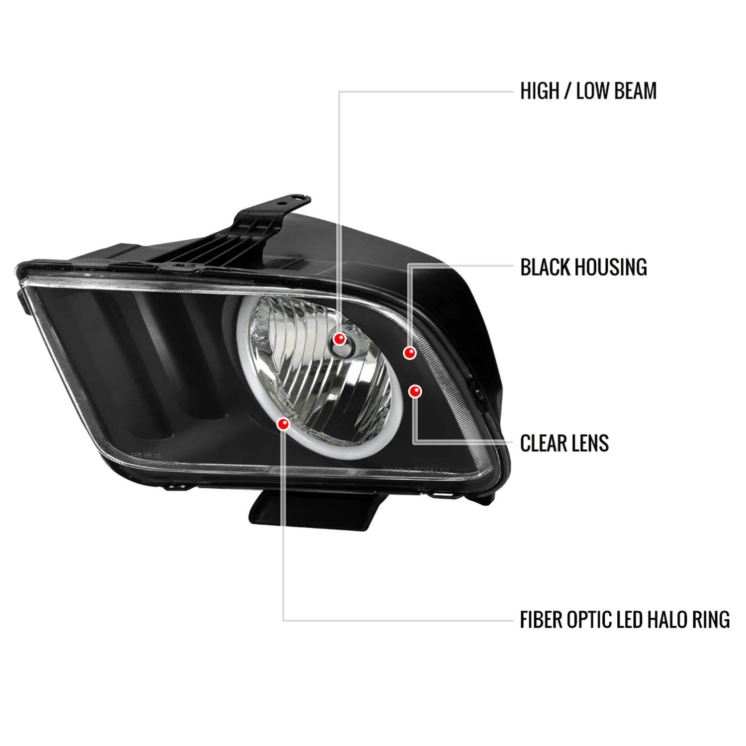 2005-2009 Ford Mustang LED Halo Factory Style Headlights Matte Black/Clear - Image 8