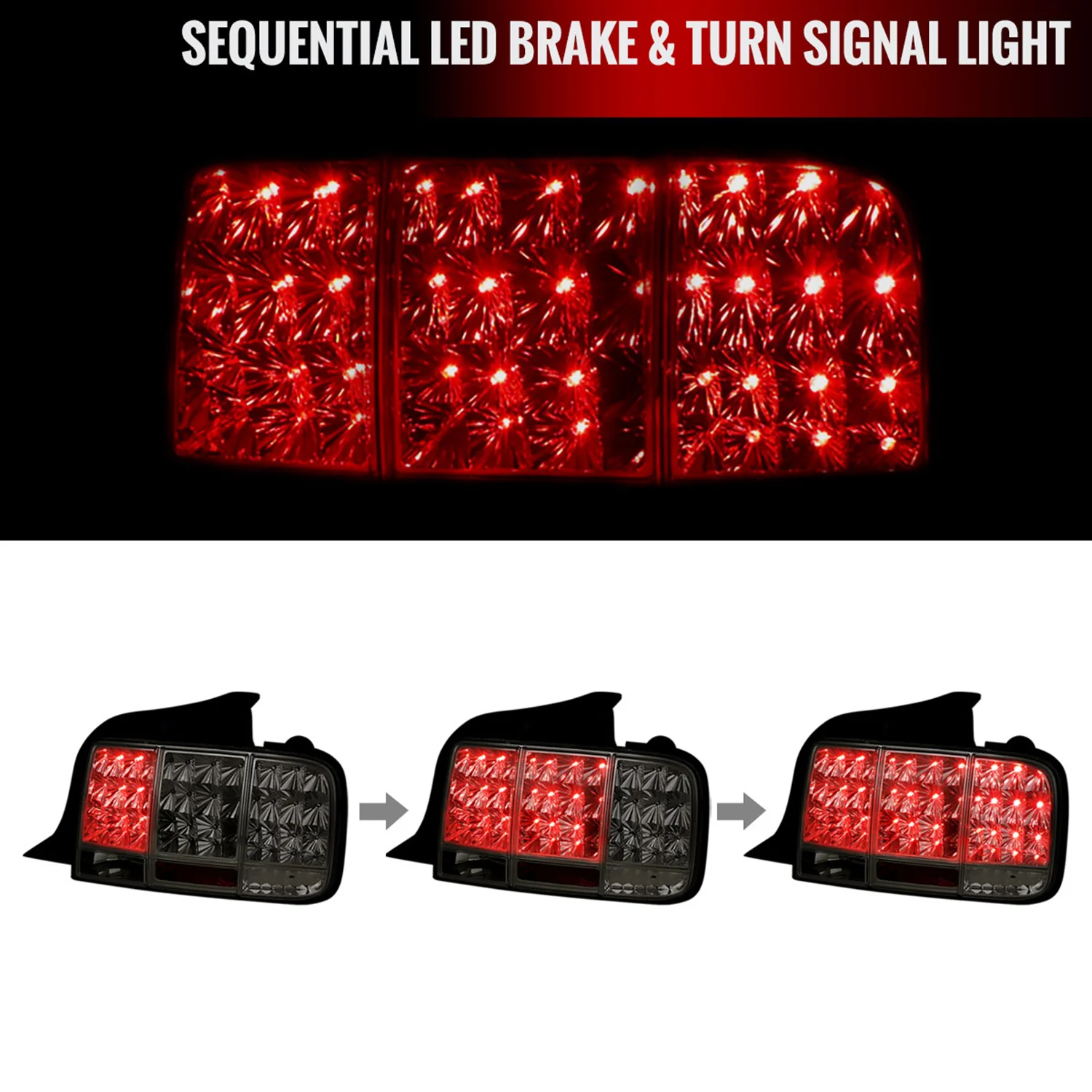 2005-2009 Ford Mustang Sequential LED Tail Lights Chrome Housing/Smoke Lens - Image 2